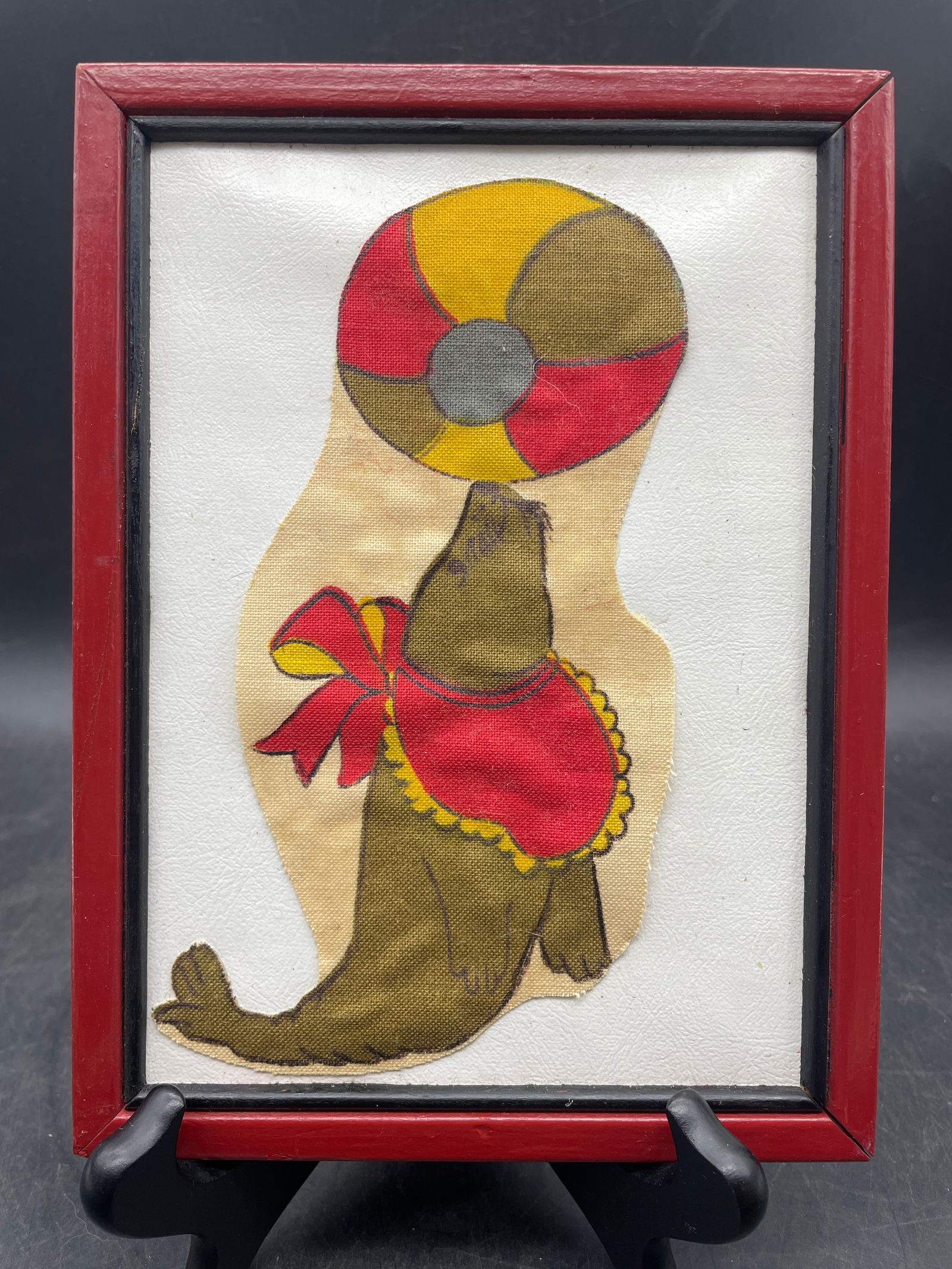 Vintage Framed Felt Circus Animals with Yarn Accents Adorable! - 5