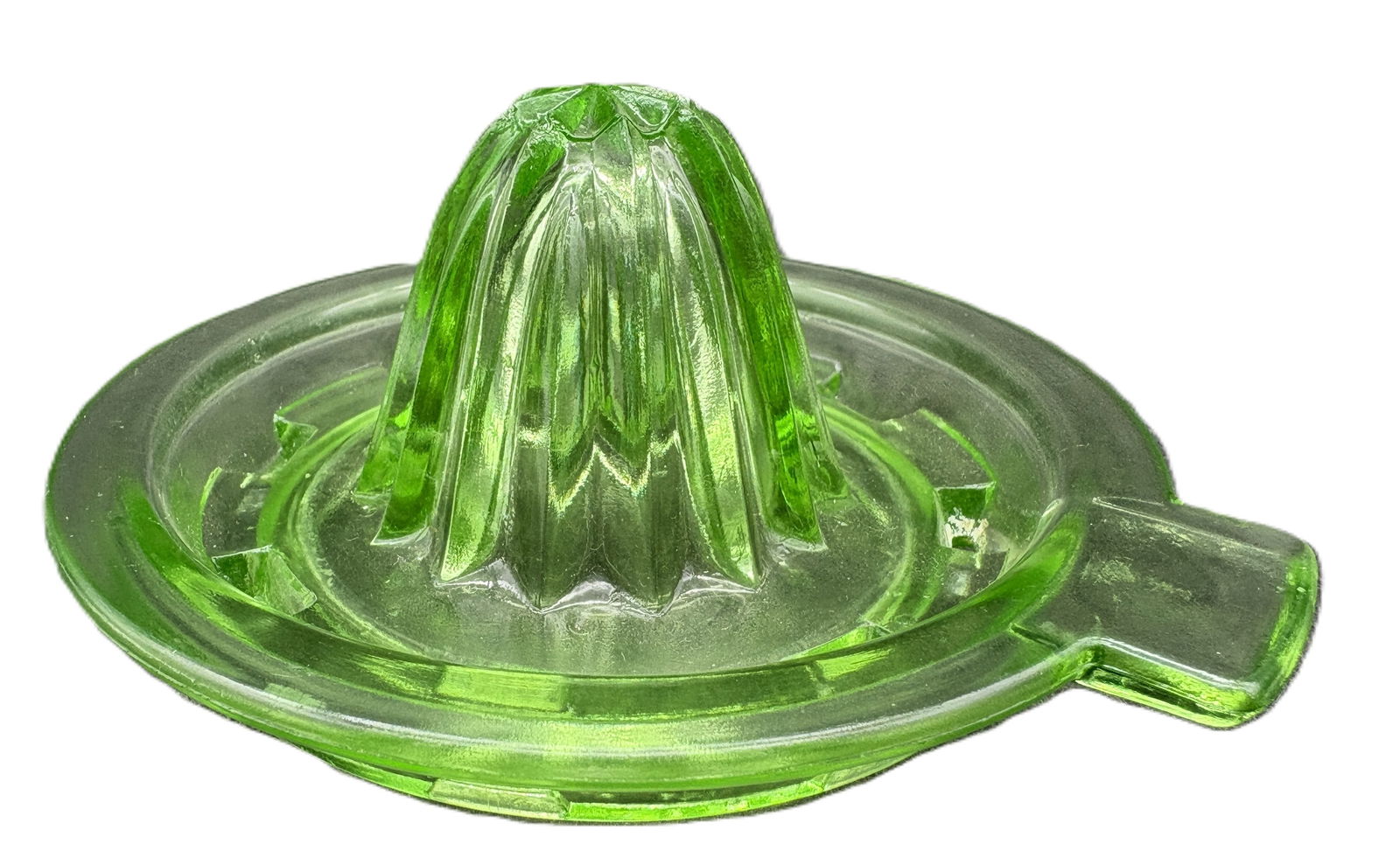 Vintage Green Uranium Glass Orange/Lemon Juicer Reamer Very Nice! Glows Perfect - 2
