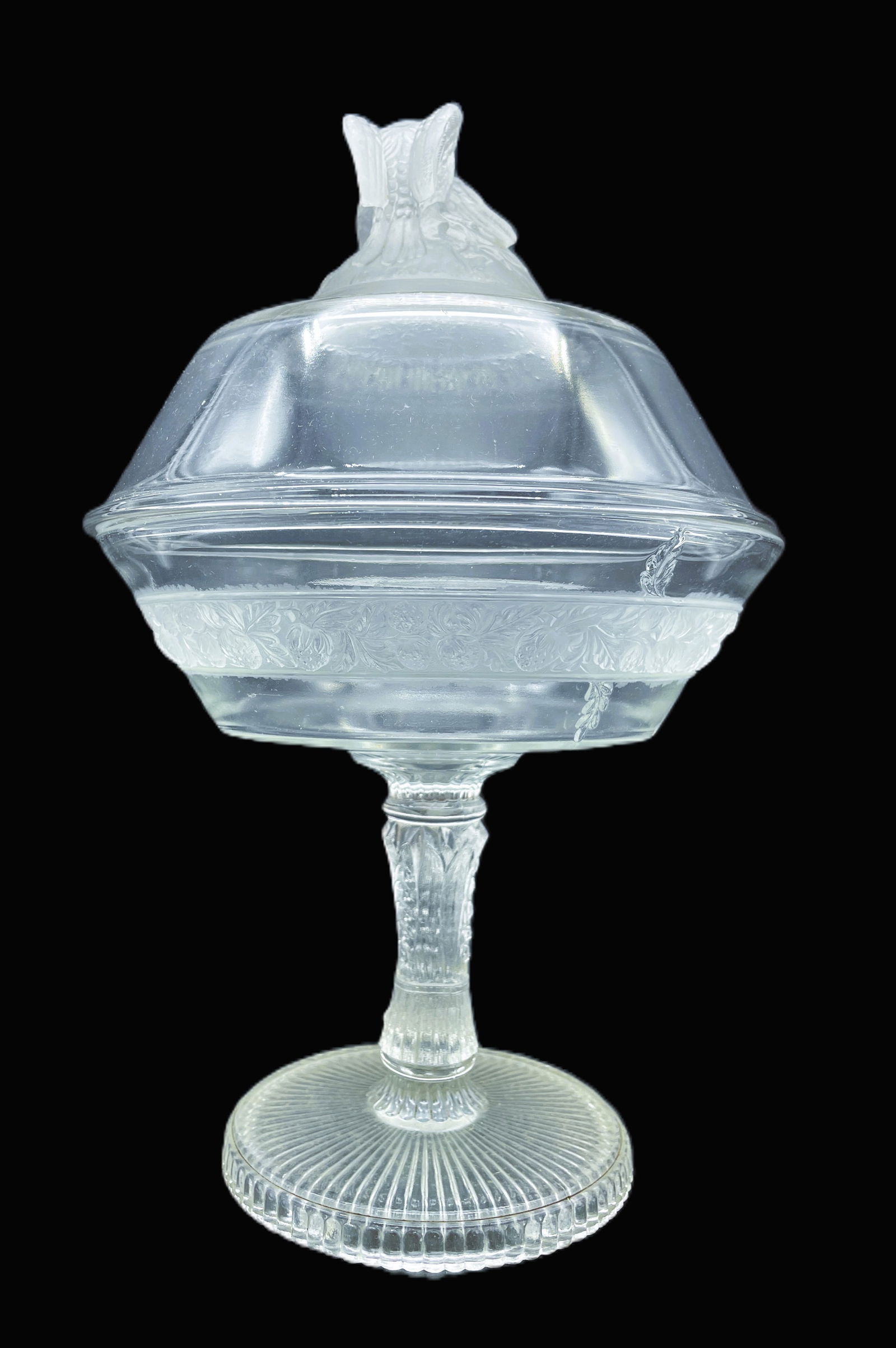 ANTIQUE GLASS COVERED COMPOTE LOVE BIRDS -C. 1870 - 3