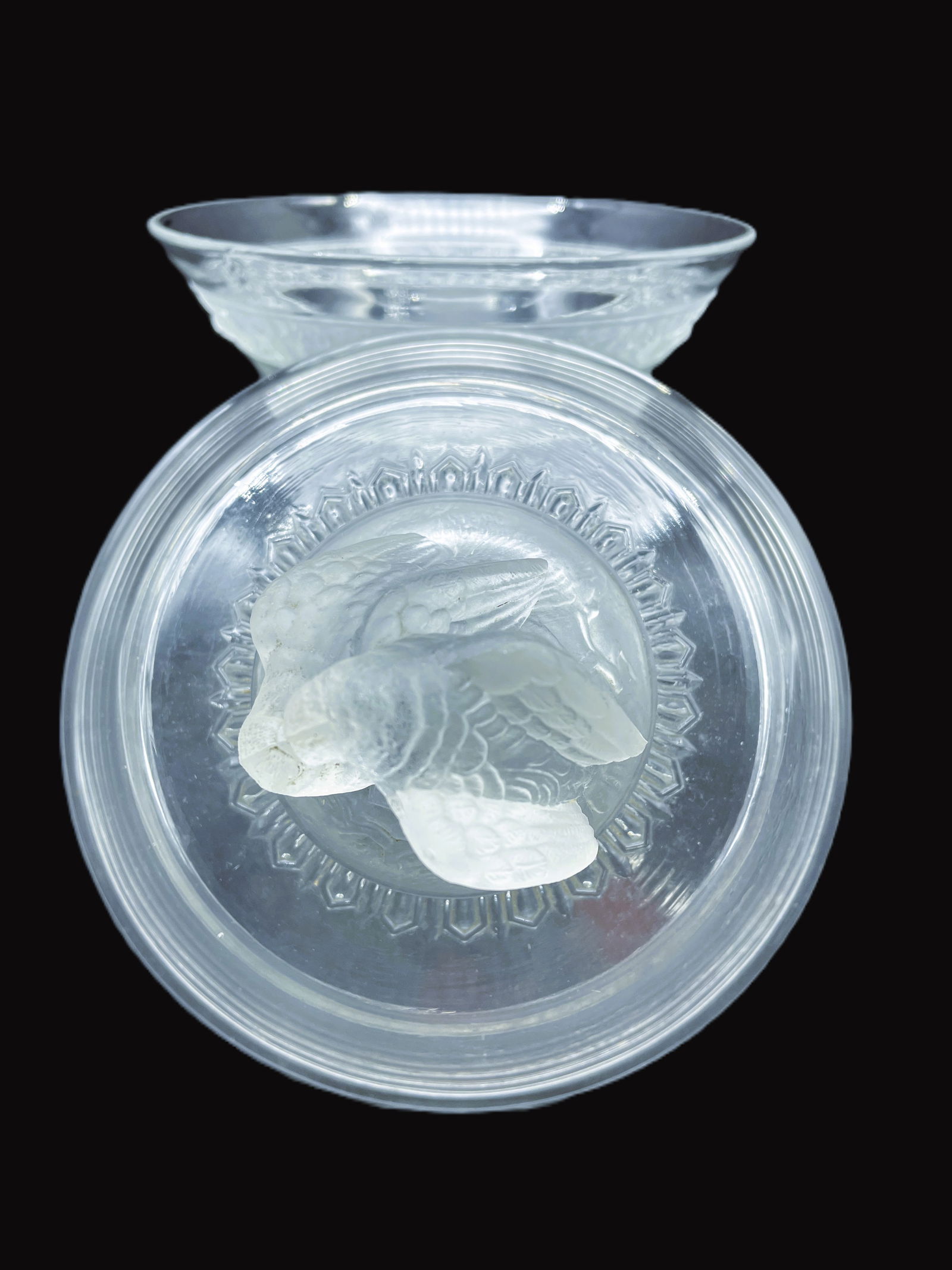 ANTIQUE GLASS COVERED COMPOTE LOVE BIRDS -C. 1870 - 4