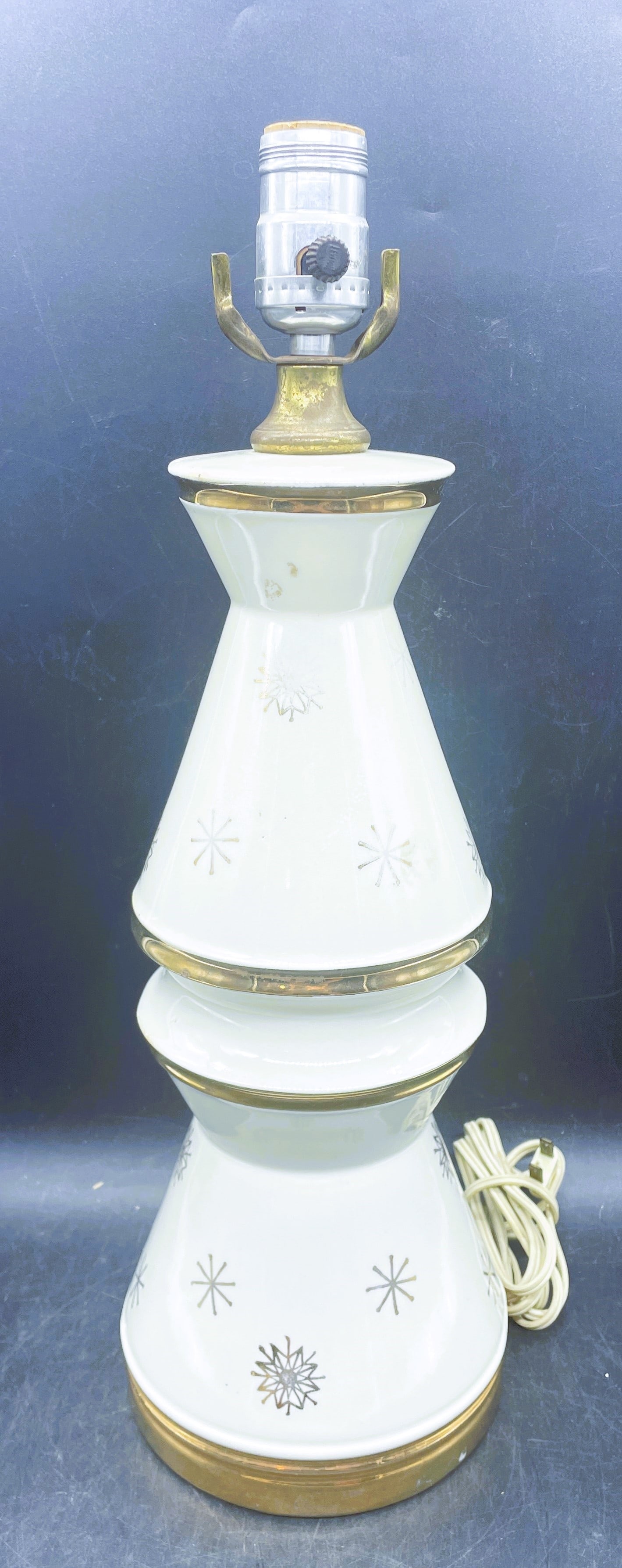 Atomic Cream Gold Snowflake Table Lamp MCM Mid-Century Modern - 2