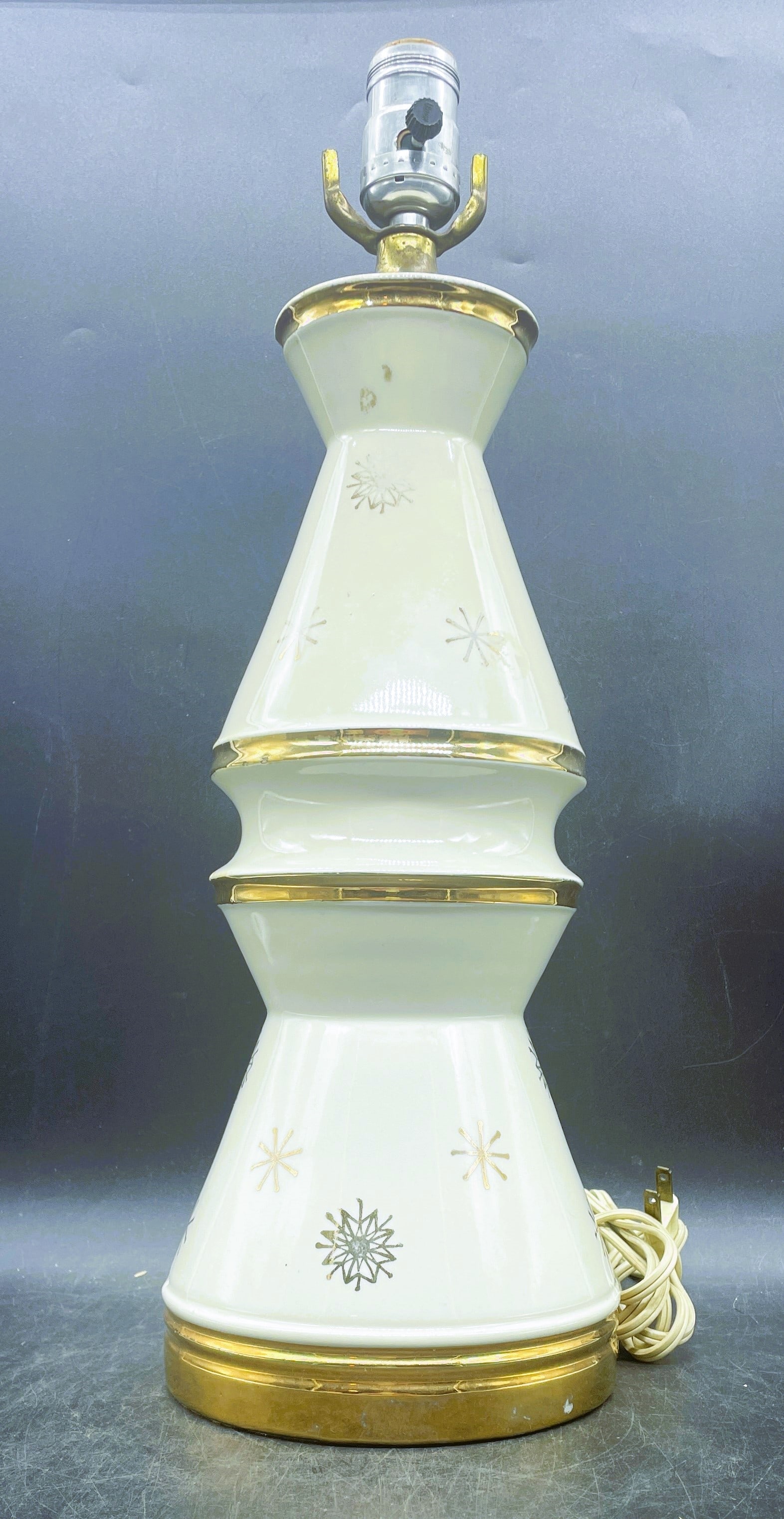 Atomic Cream Gold Snowflake Table Lamp MCM Mid-Century Modern - 3