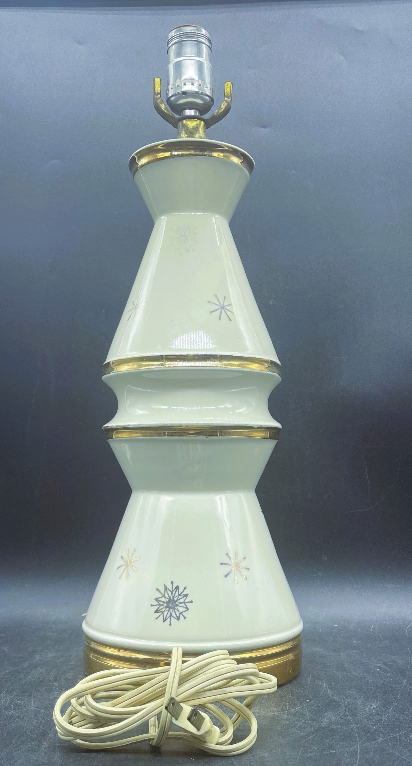Atomic Cream Gold Snowflake Table Lamp MCM Mid-Century Modern - 5