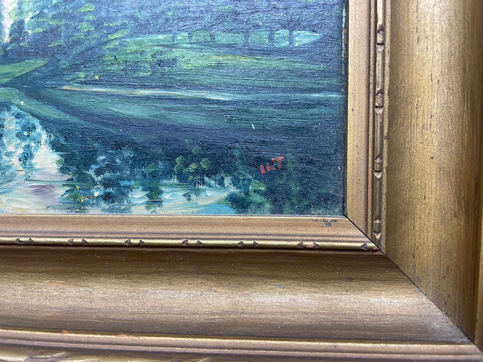 Miniature Primitive Mountain Landscape Painting Signed - 3