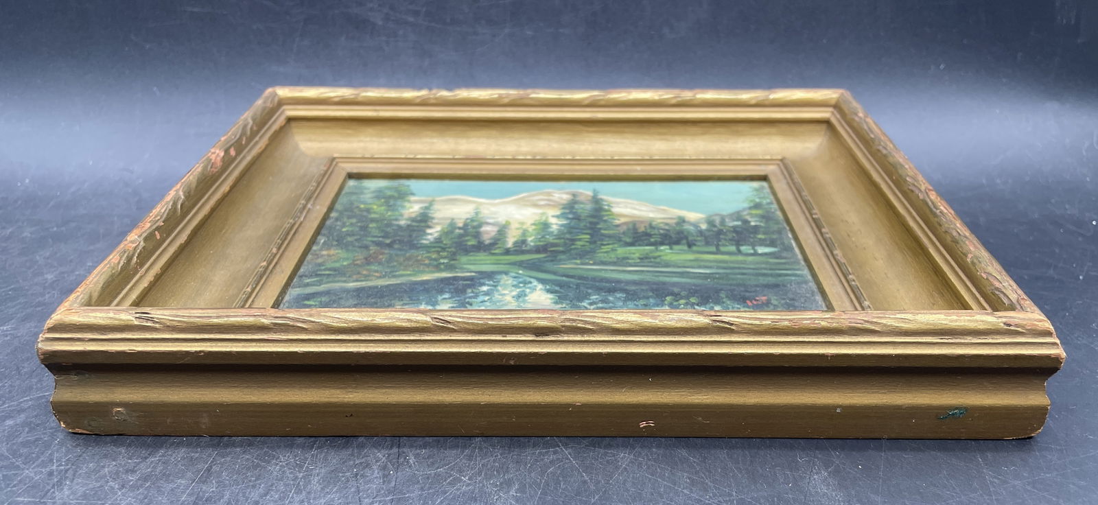 Miniature Primitive Mountain Landscape Painting Signed - 6