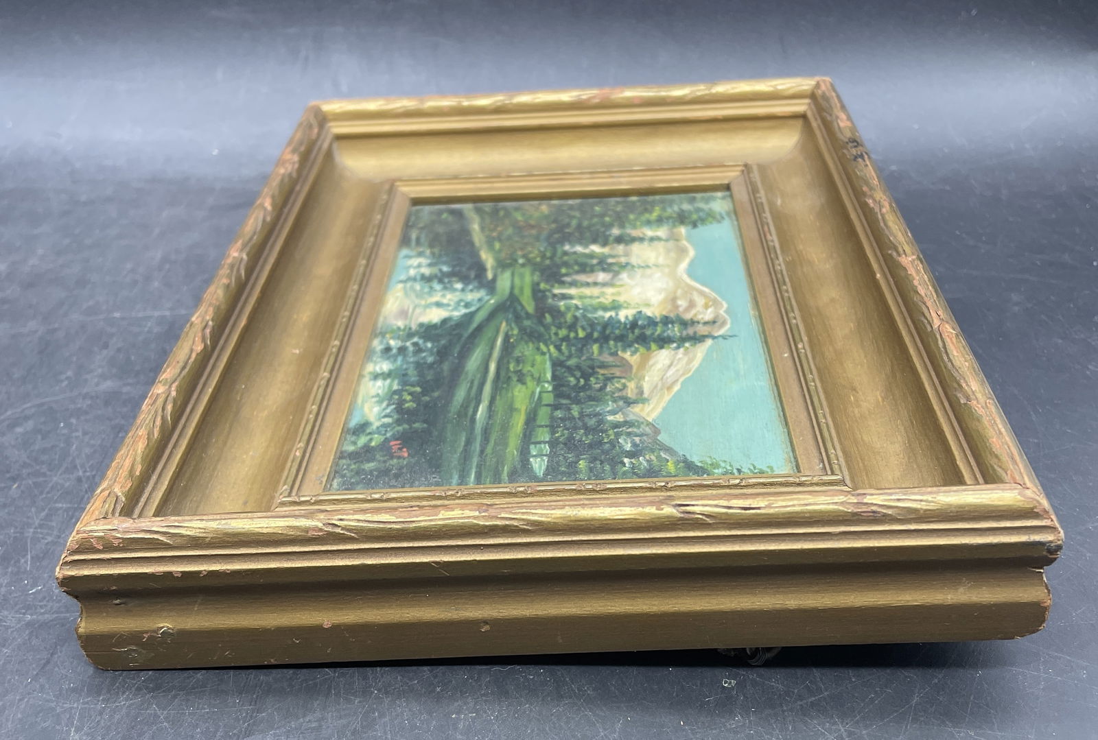 Miniature Primitive Mountain Landscape Painting Signed - 7