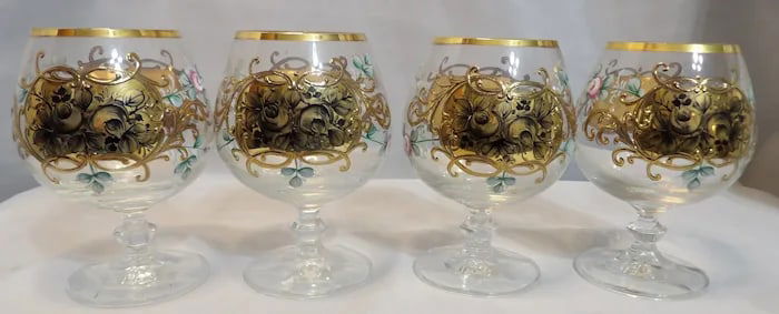 Bohemian Hand Painted Brandy Sniffers - 3