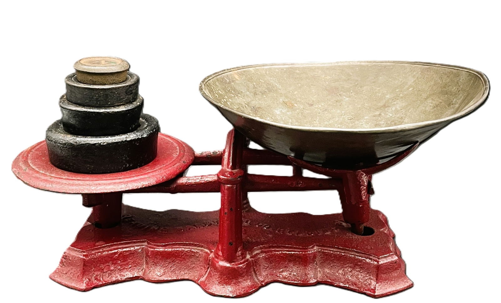 ANTIQUE RED CAST IRON SCALE READING HARDWARE CO - PA - USA: Date/Period: APPROX EARLY 1900'S-1940'SDimension: 12" LONGMaterial: CAST IRONAdditional Information: ANTIQUE RED CAST IRON SCALE READING HARDWARE CO - PA - USA MARKED 168. The company goes back to