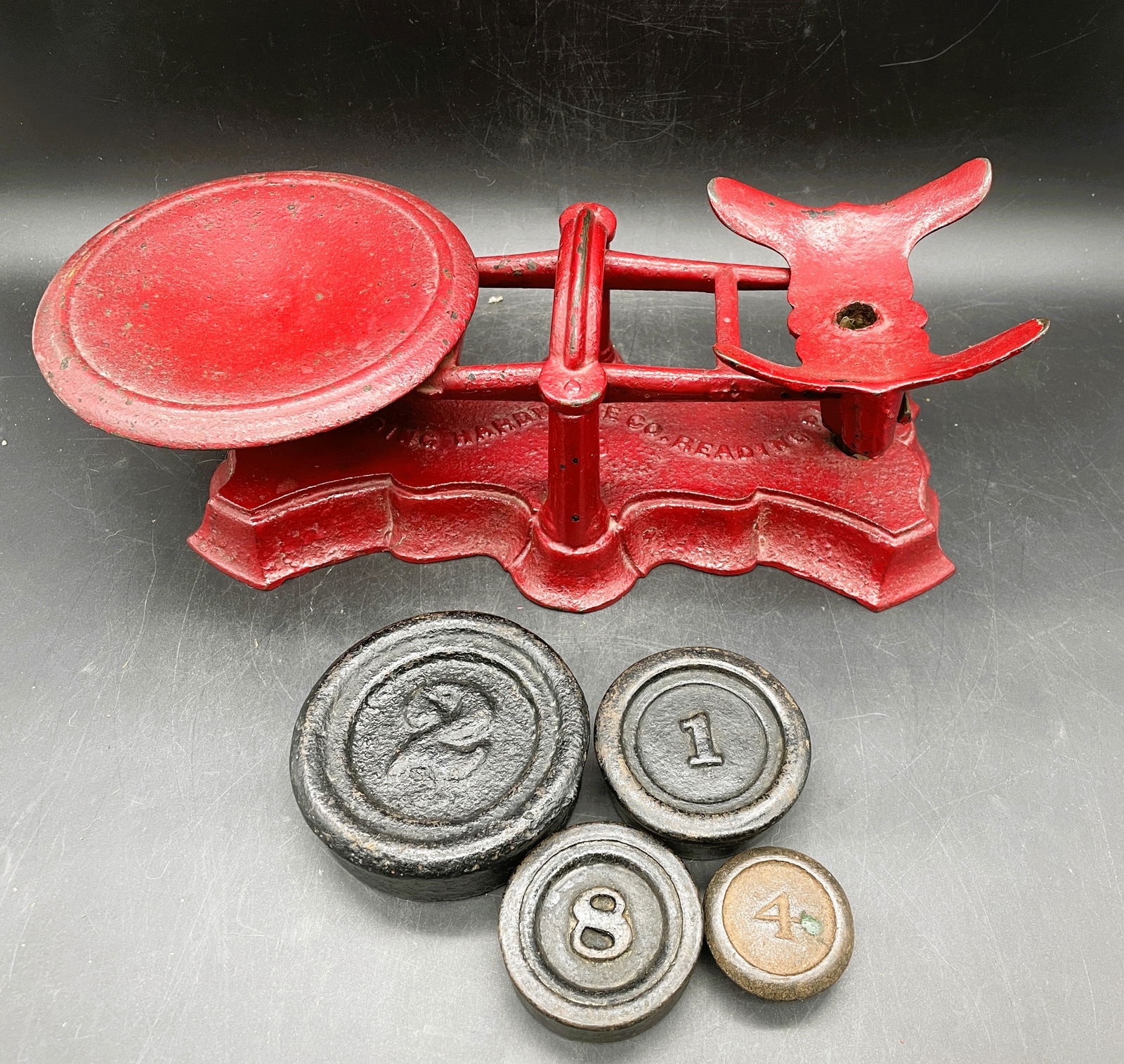 ANTIQUE RED CAST IRON SCALE READING HARDWARE CO - PA - USA - 5