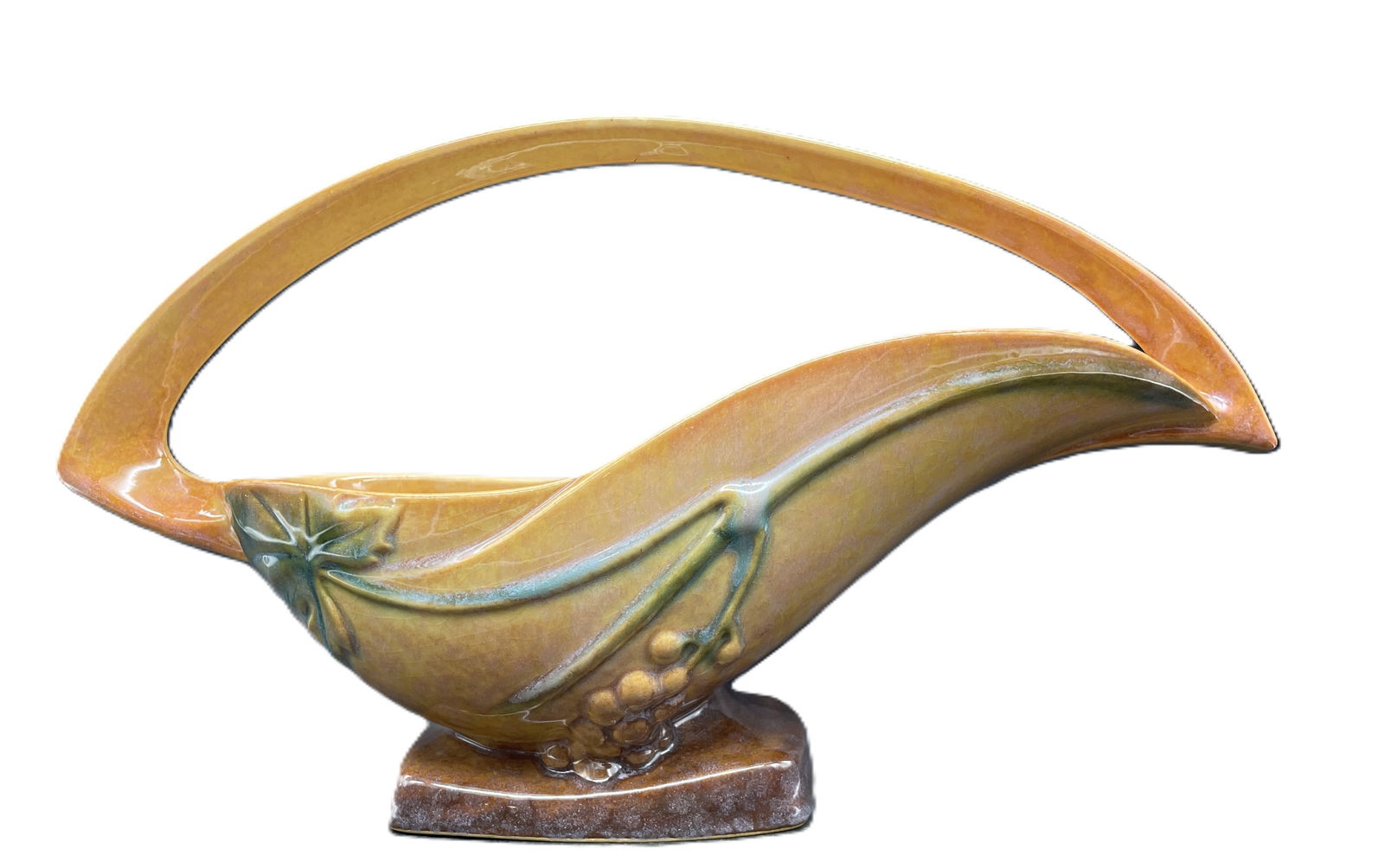 Roseville Wincraft Apricot 1948 Mid Century Modern Pottery Basket Vase # 209-12 - 4