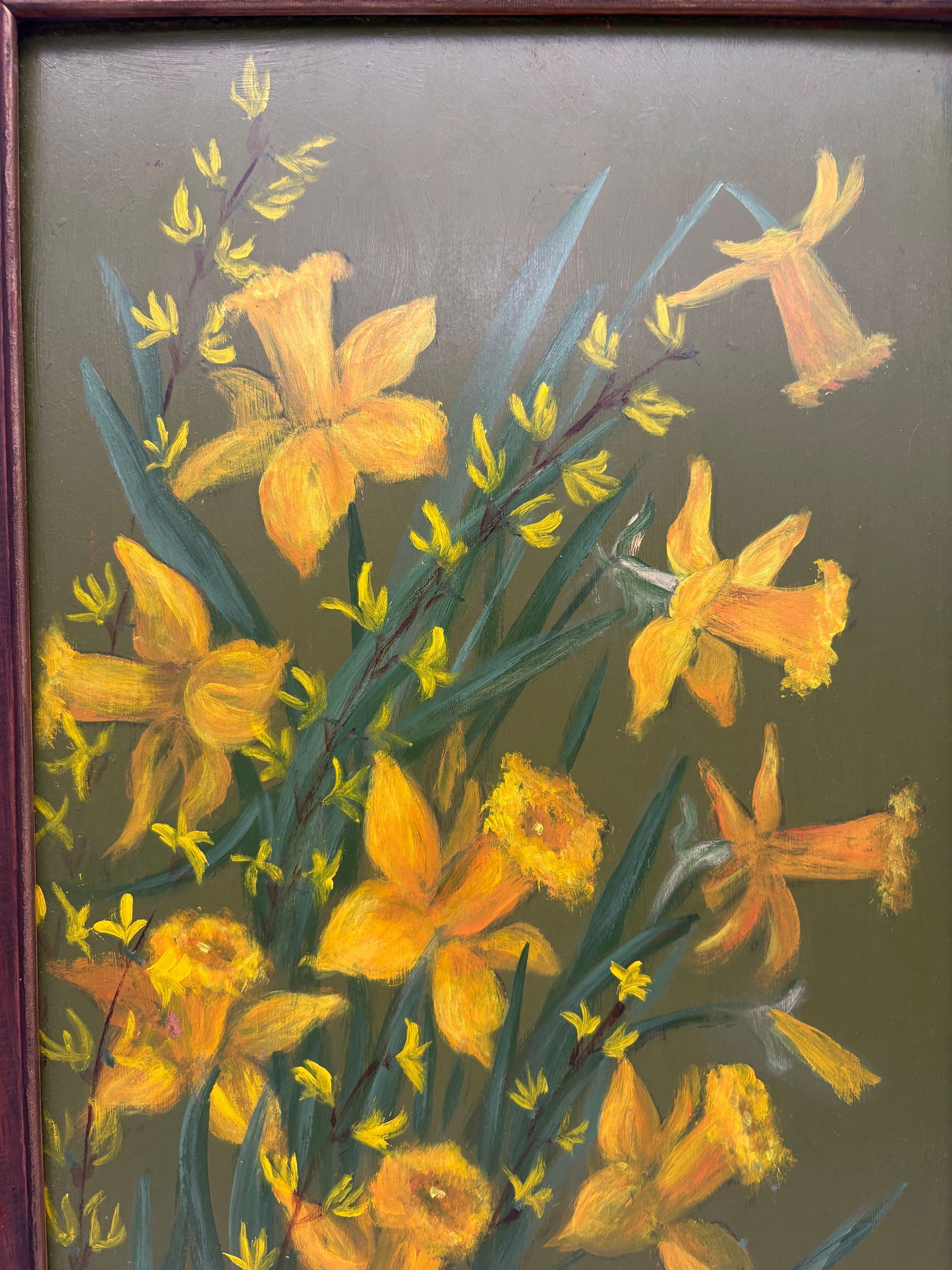Original Artwork Jonquils & Forsithia Signed N. Hord 26.5" x 14.5" - 2