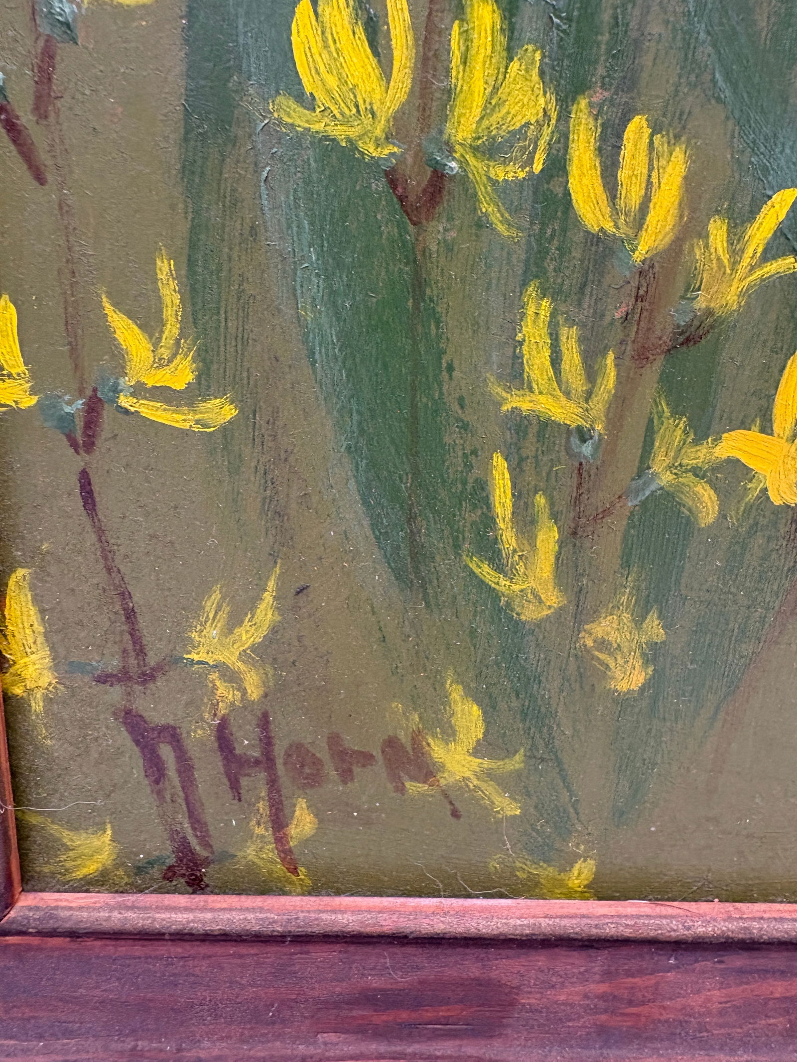 Original Artwork Jonquils & Forsithia Signed N. Hord 26.5" x 14.5" - 3