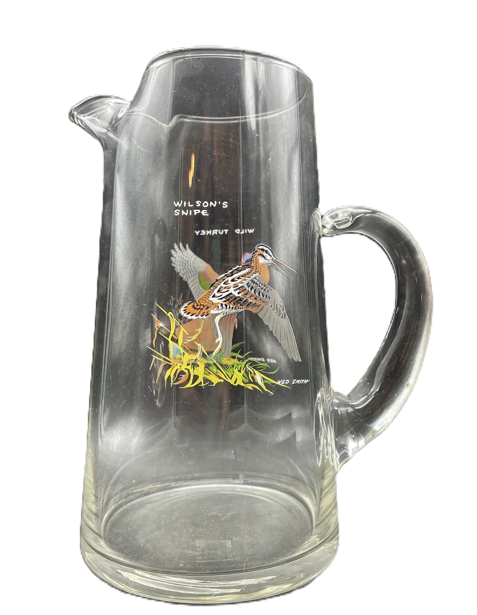 VINTAGE NED SMITH GAME BIRD COCKTAIL PITCHER Wild Turkey & Wilson's Snipe - 3