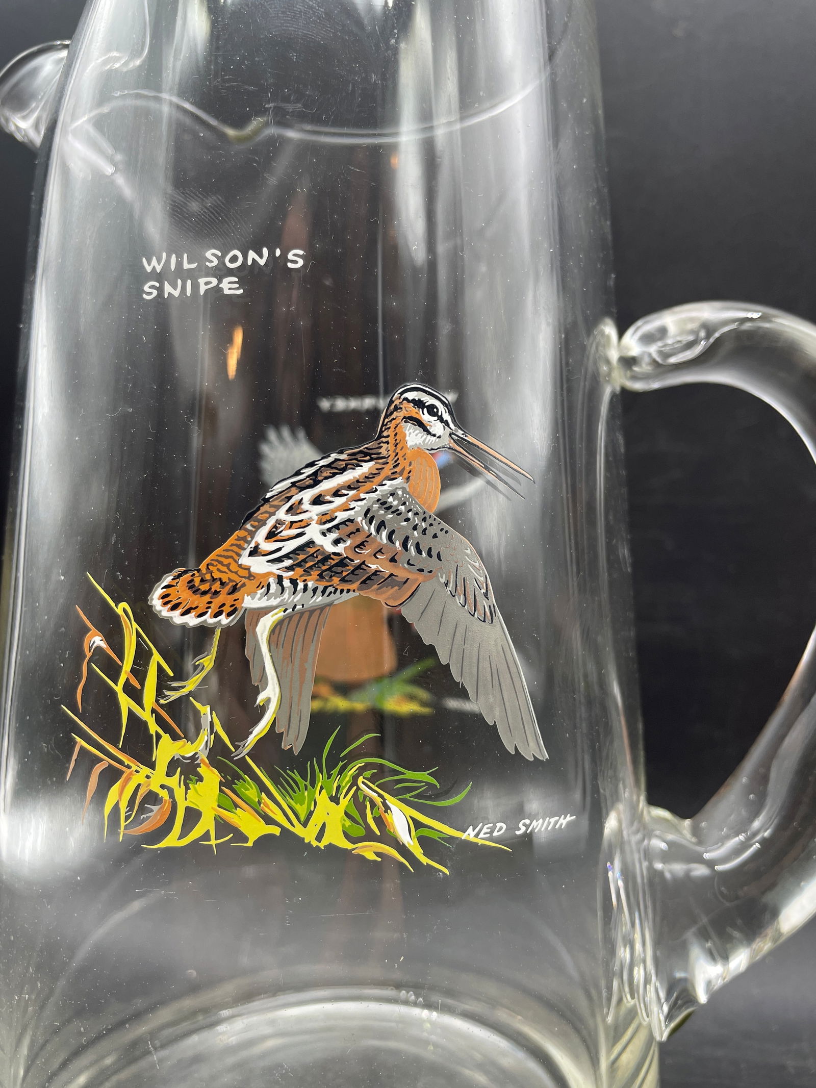 VINTAGE NED SMITH GAME BIRD COCKTAIL PITCHER Wild Turkey & Wilson's Snipe - 4