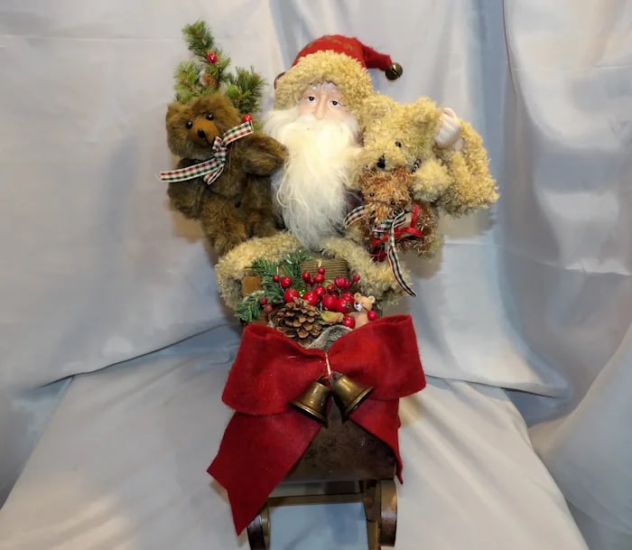 Vintage Santa Bears Tree Bow Decoration - 4