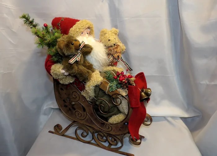 Vintage Santa Bears Tree Bow Decoration - 5