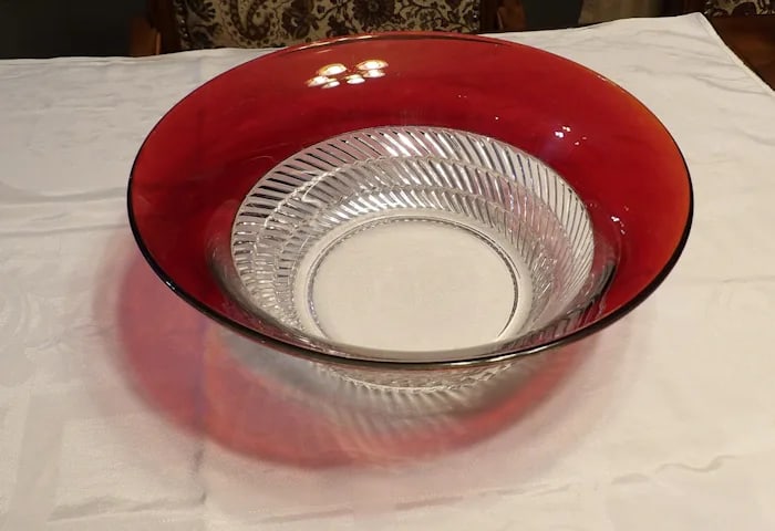 Ruby Flashed Punch Bowl Underplate Cups - 10