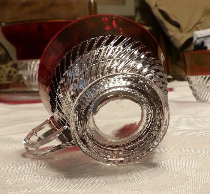 Ruby Flashed Punch Bowl Underplate Cups - 6