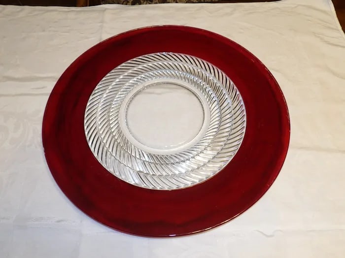 Ruby Flashed Punch Bowl Underplate Cups - 7