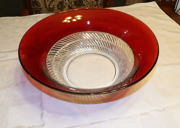 Ruby Flashed Punch Bowl Underplate Cups - 9