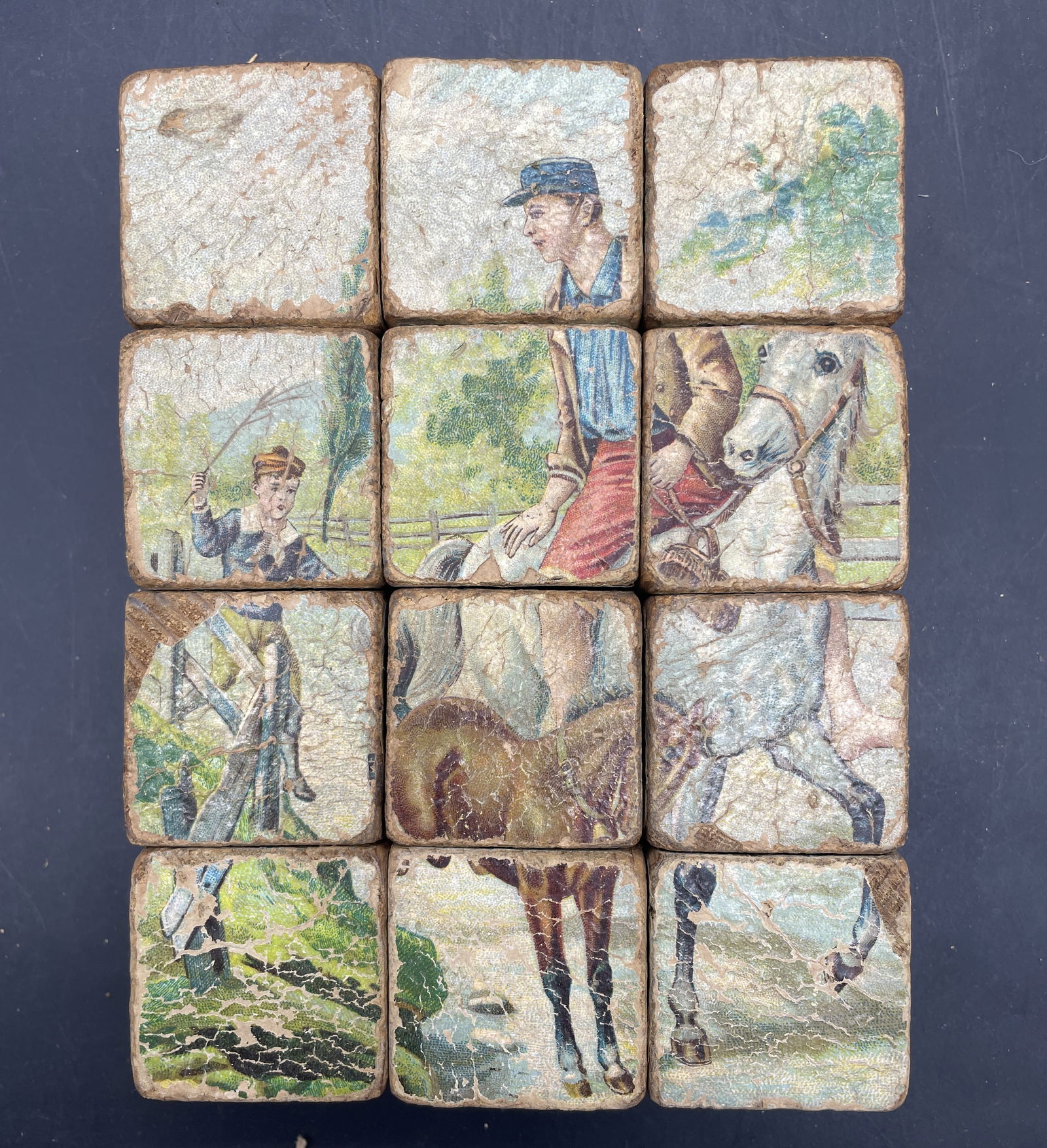 ANTIQUE 6 SIDED CHILDRENS VICTORIAN BLOCK CUBE PUZZLE - 2