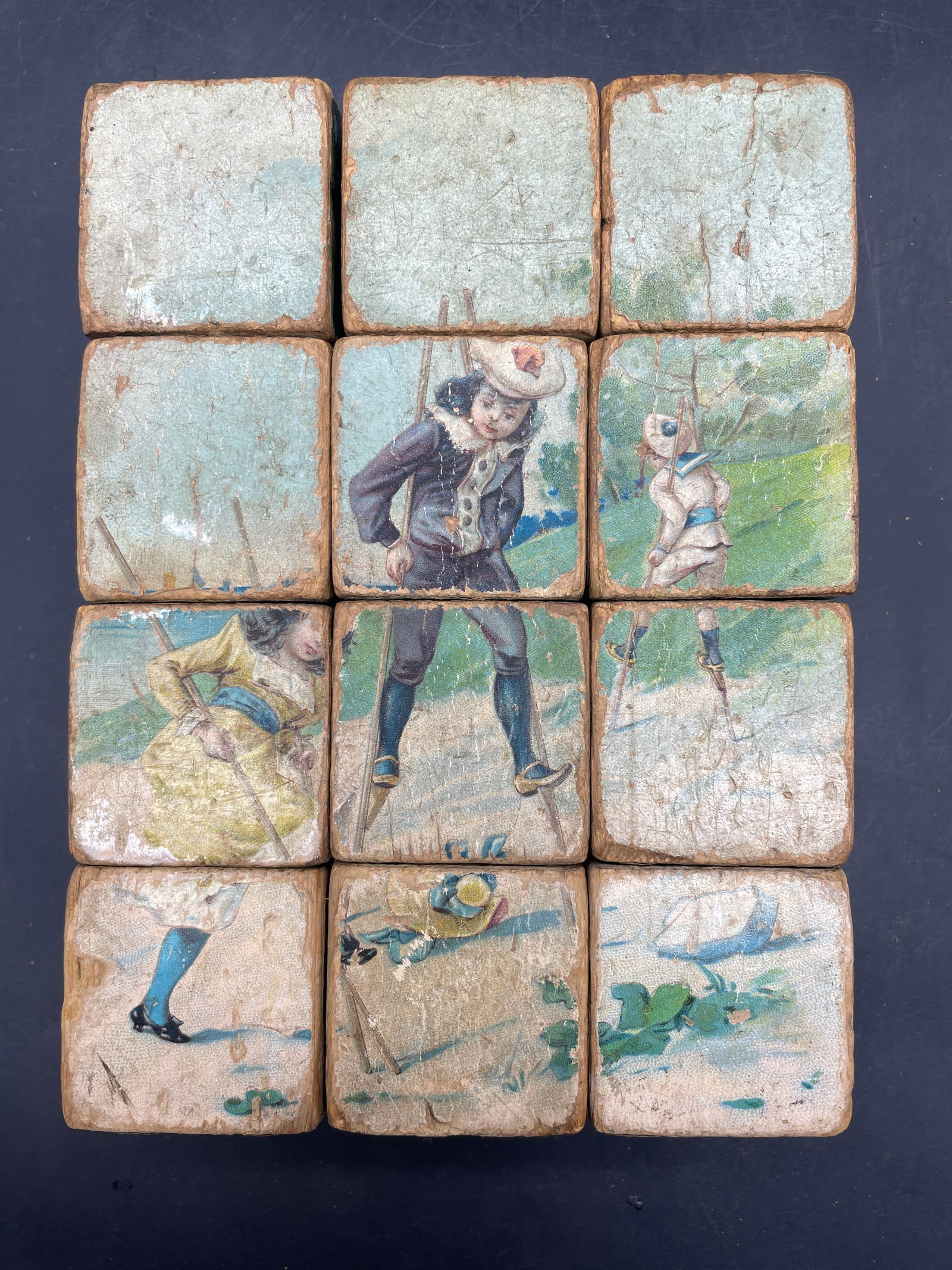 ANTIQUE 6 SIDED CHILDRENS VICTORIAN BLOCK CUBE PUZZLE - 3