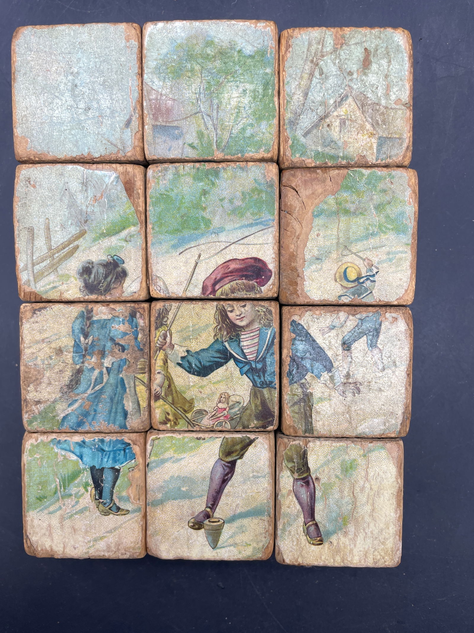 ANTIQUE 6 SIDED CHILDRENS VICTORIAN BLOCK CUBE PUZZLE - 4