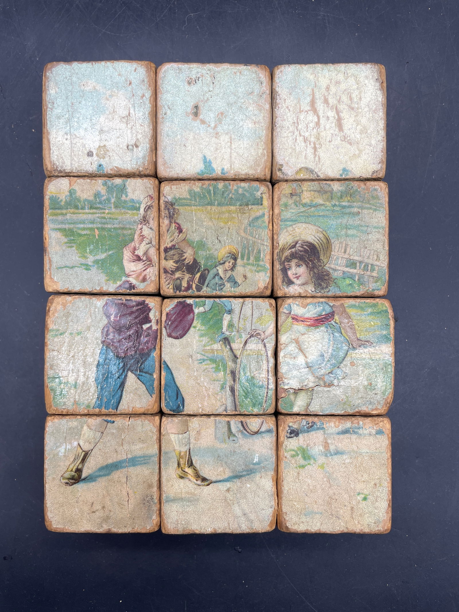 ANTIQUE 6 SIDED CHILDRENS VICTORIAN BLOCK CUBE PUZZLE - 5