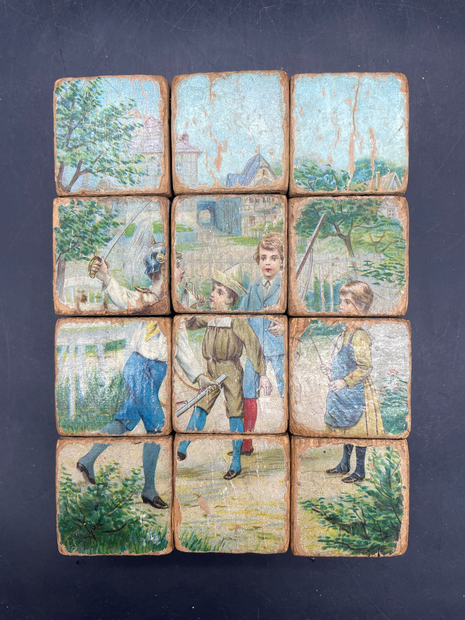 ANTIQUE 6 SIDED CHILDRENS VICTORIAN BLOCK CUBE PUZZLE - 6