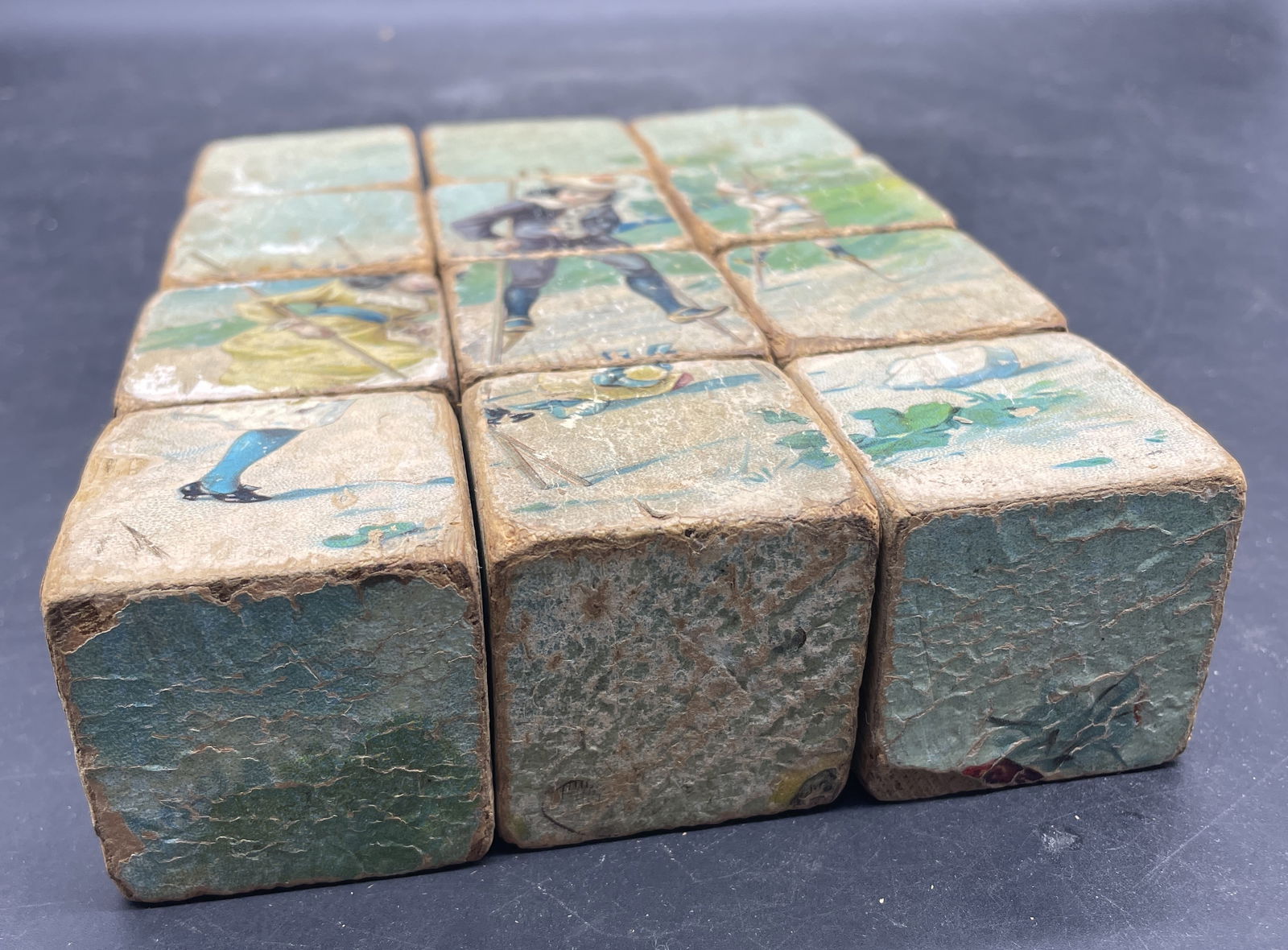 ANTIQUE 6 SIDED CHILDRENS VICTORIAN BLOCK CUBE PUZZLE - 7