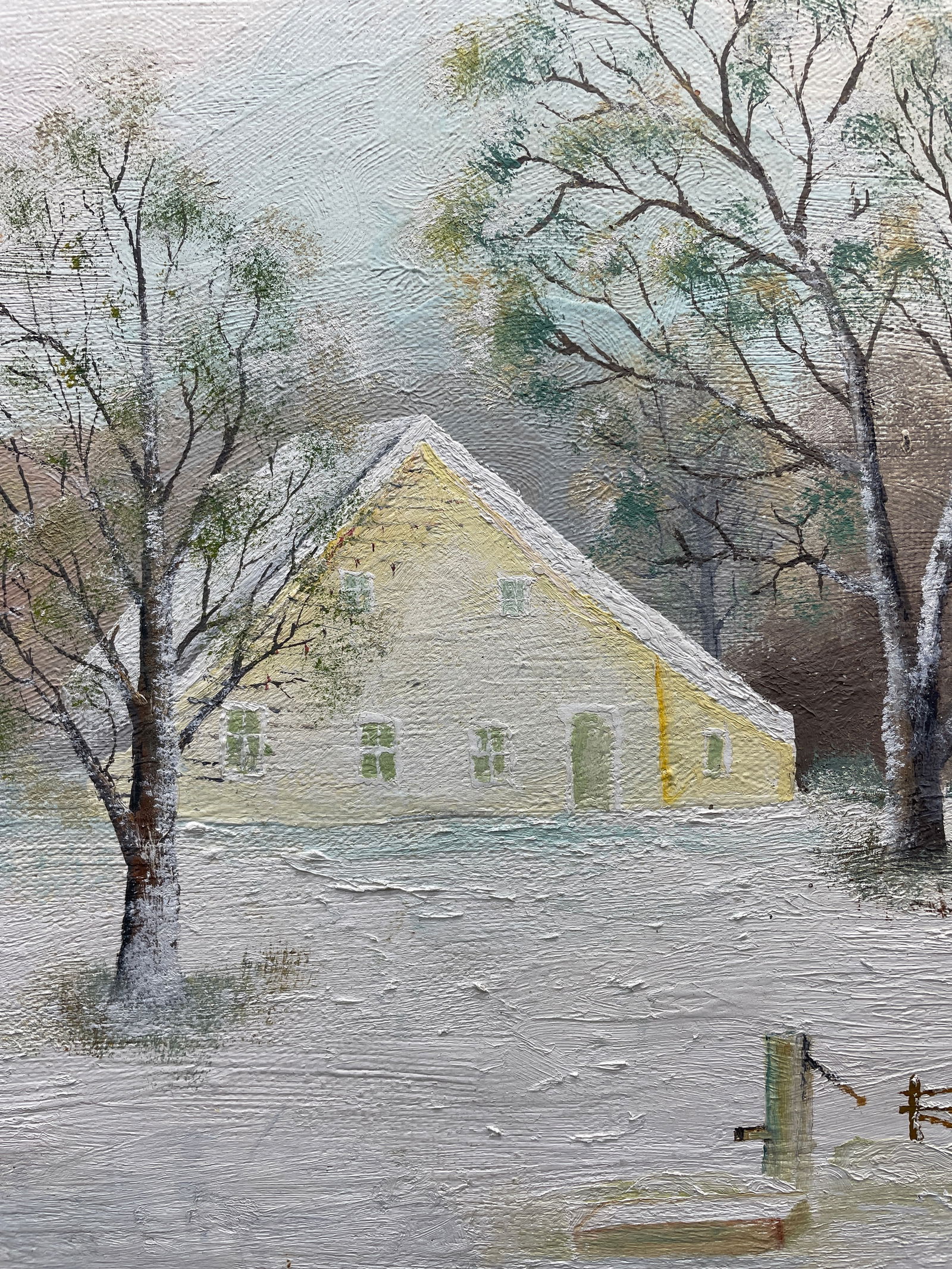 PA FOLK ART Winter Landscape w House PAINTING C. REINHOLD Oil Painting Framed - 3