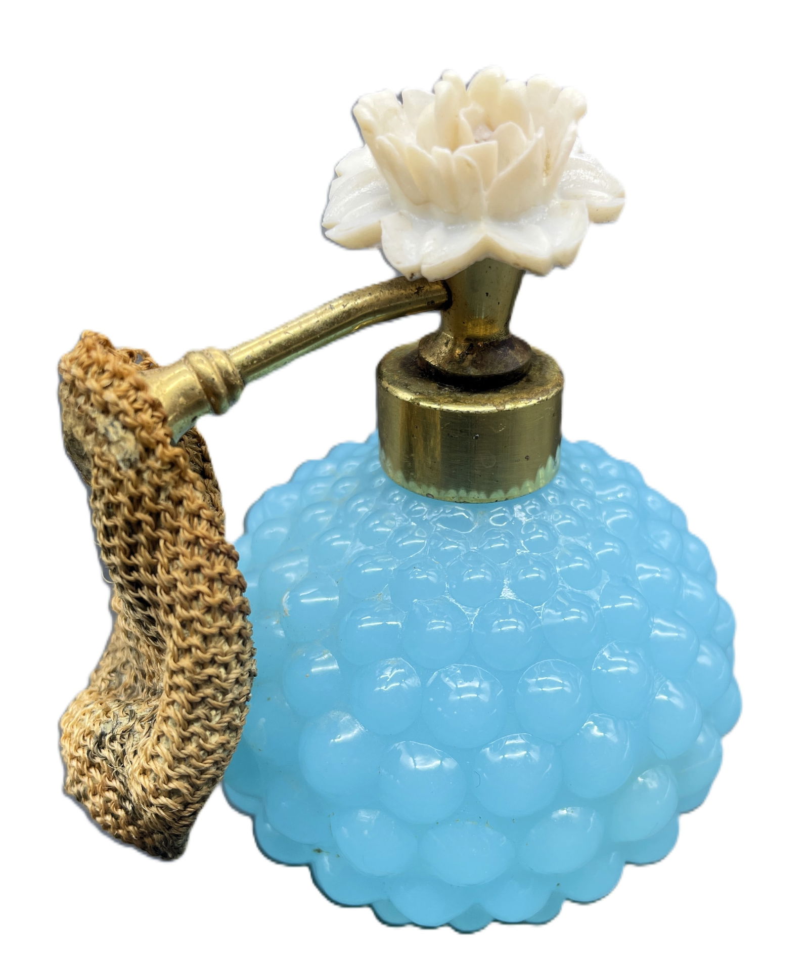 Vintage Irice Atomizer Opaque Blue Hobnail Glass Perfume Bottle Irving Rice NYC: Date/Period: unknownDimension: Approx. 3.5"Material: mixed materialsAdditional Information: Vintage Irice Atomizer Opaque Blue Hobnail Glass Perfume Bottle Irving Rice NYC Shipping:Domestic: