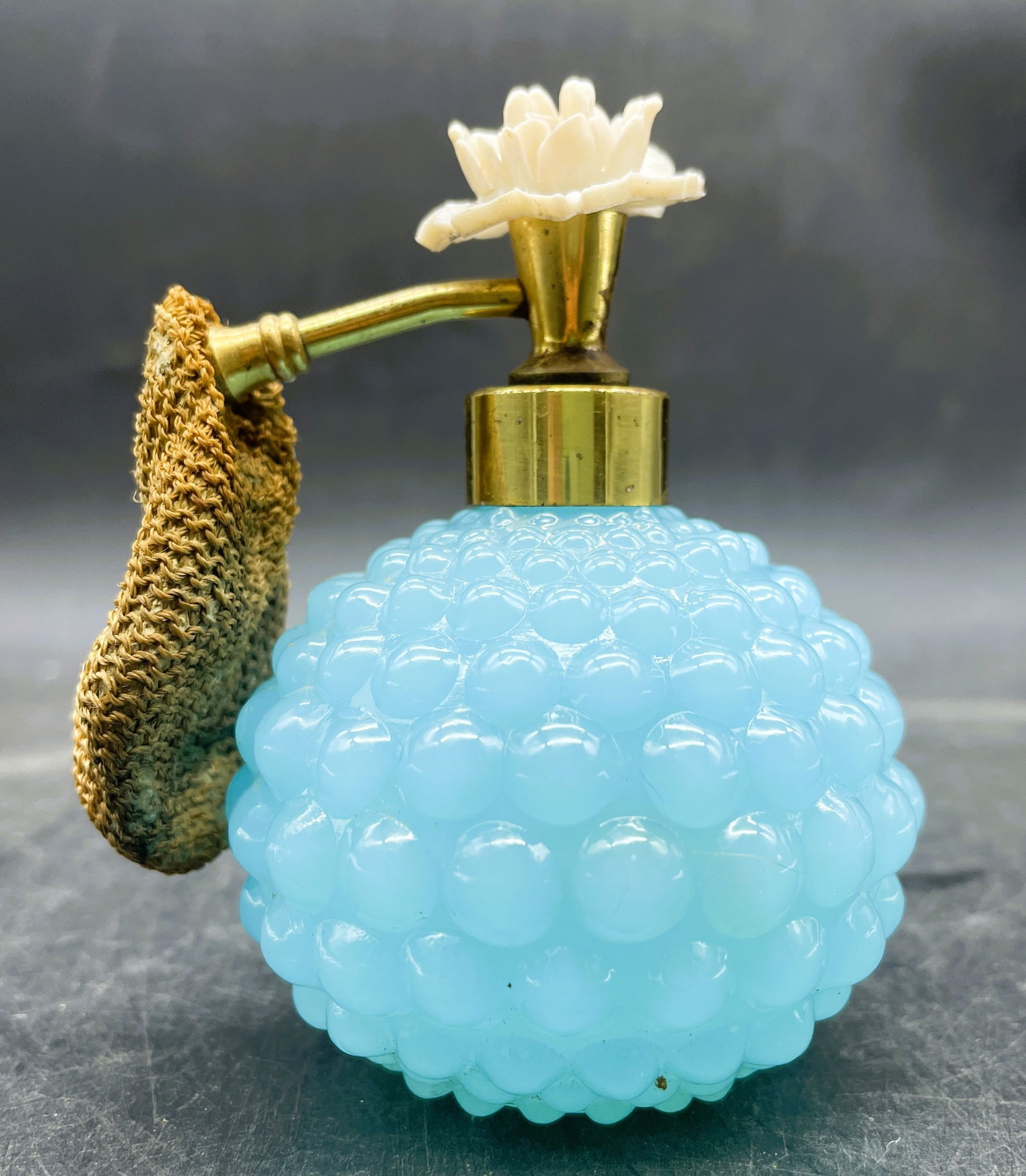 Vintage Irice Atomizer Opaque Blue Hobnail Glass Perfume Bottle Irving Rice NYC - 2