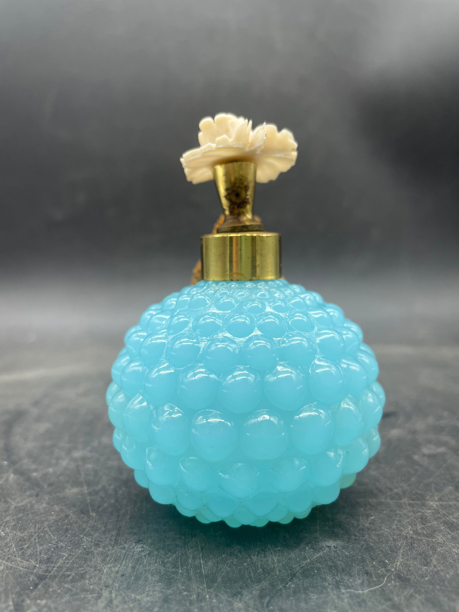 Vintage Irice Atomizer Opaque Blue Hobnail Glass Perfume Bottle Irving Rice NYC - 3
