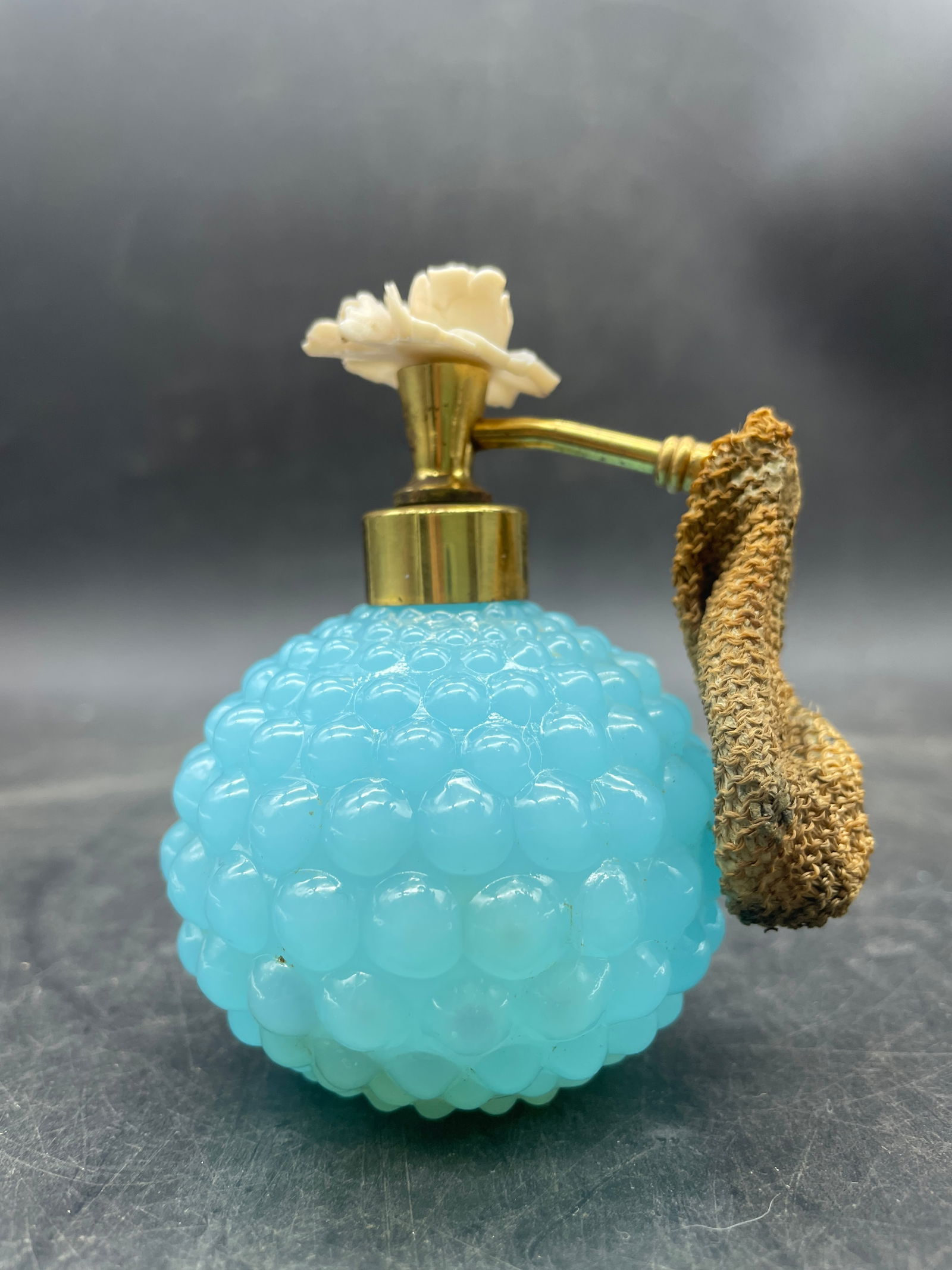Vintage Irice Atomizer Opaque Blue Hobnail Glass Perfume Bottle Irving Rice NYC - 4