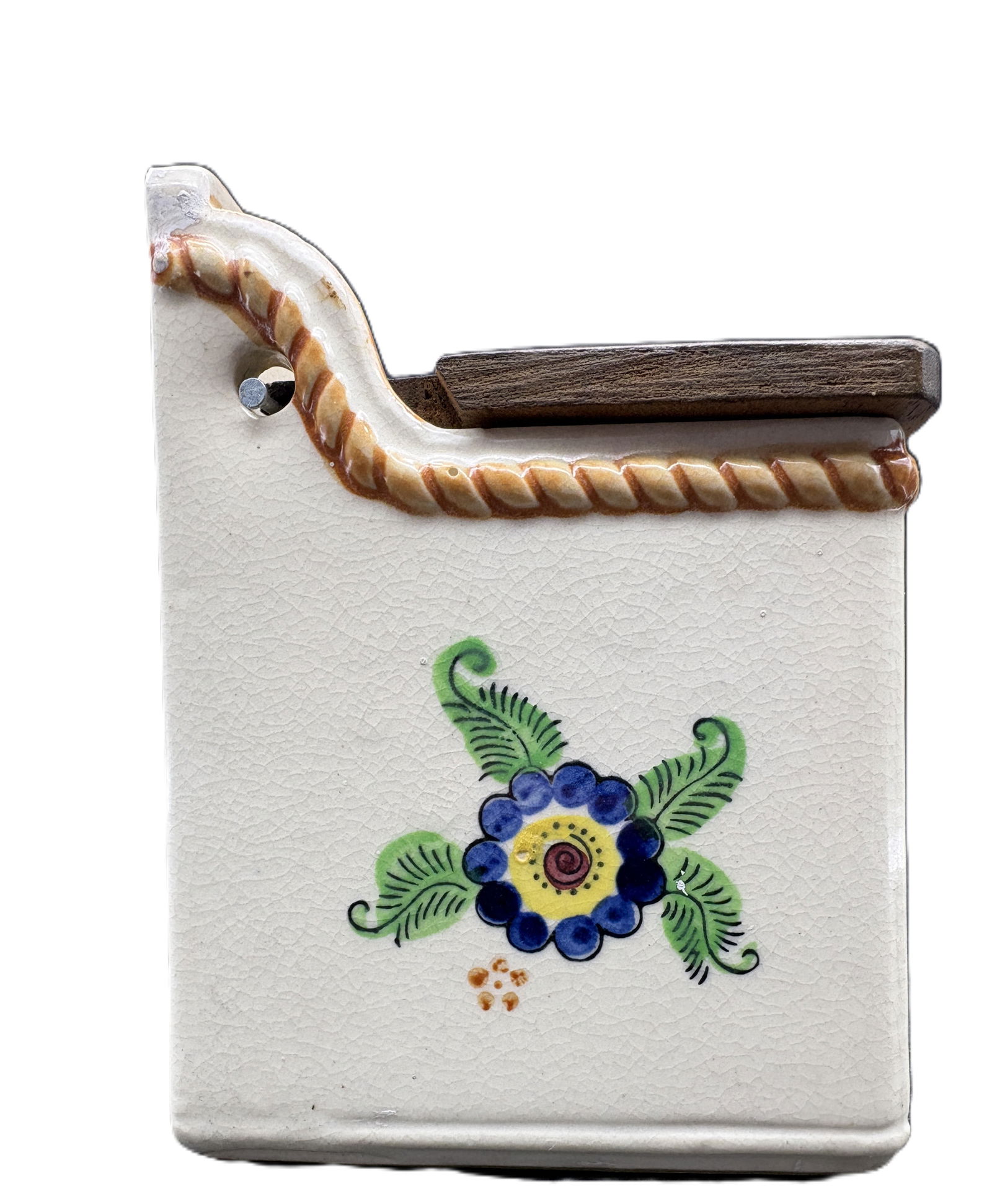 Vintage Made In Japan Ceramic Hanging Salt Box With Wooden Lid - 6