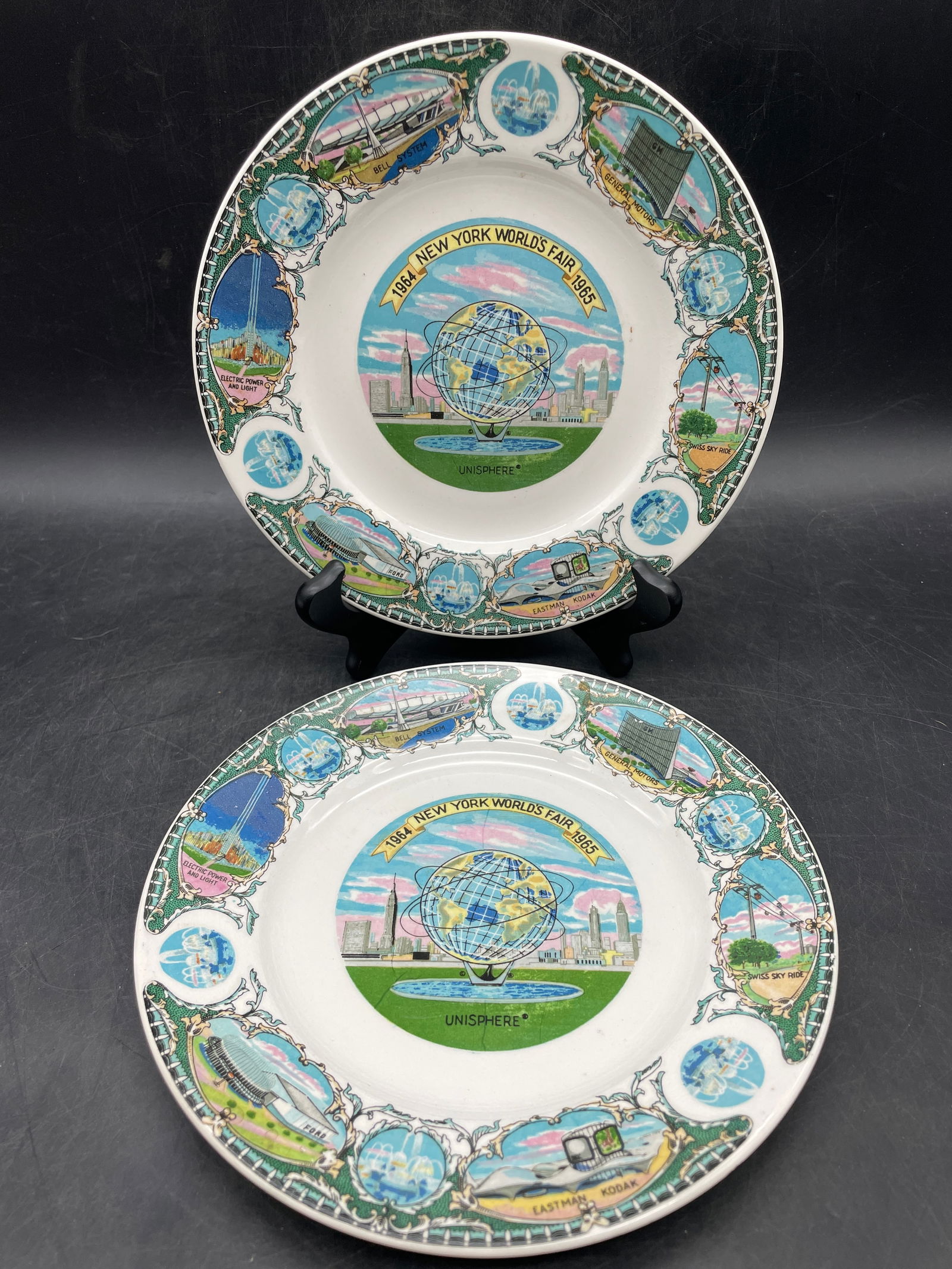 Pair of 1964-65 New York World's Fair Plates United States Steel Unisphere - 3