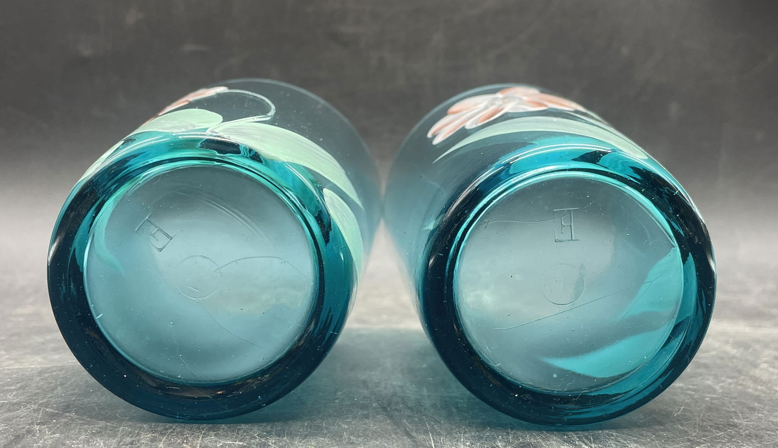 Antique Hand Painted Victorian Blue Glass Tumblers - 7