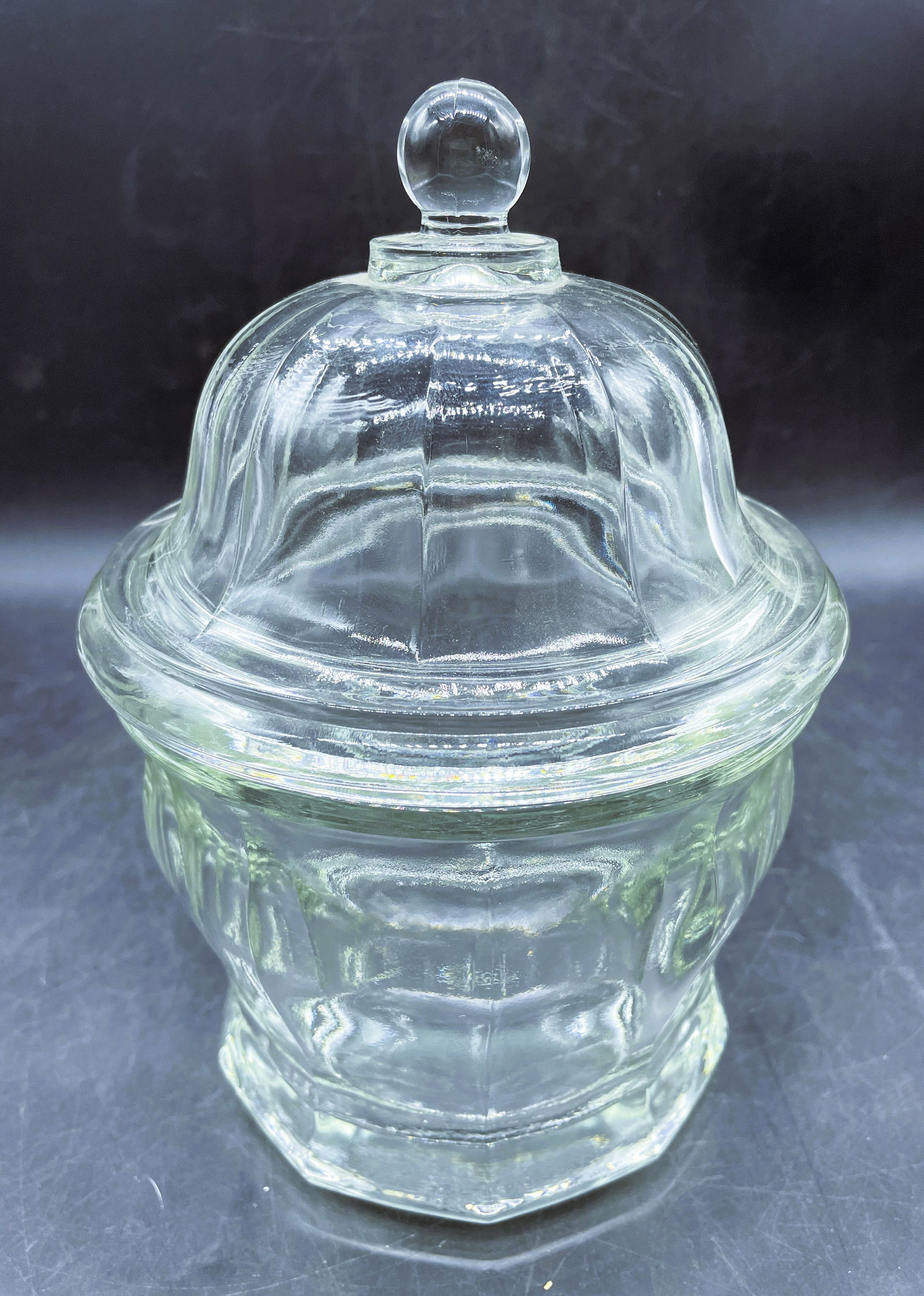 Vintage Indiana Glass Paneled Apothecary Jar With Domed Lid Heavy - 2