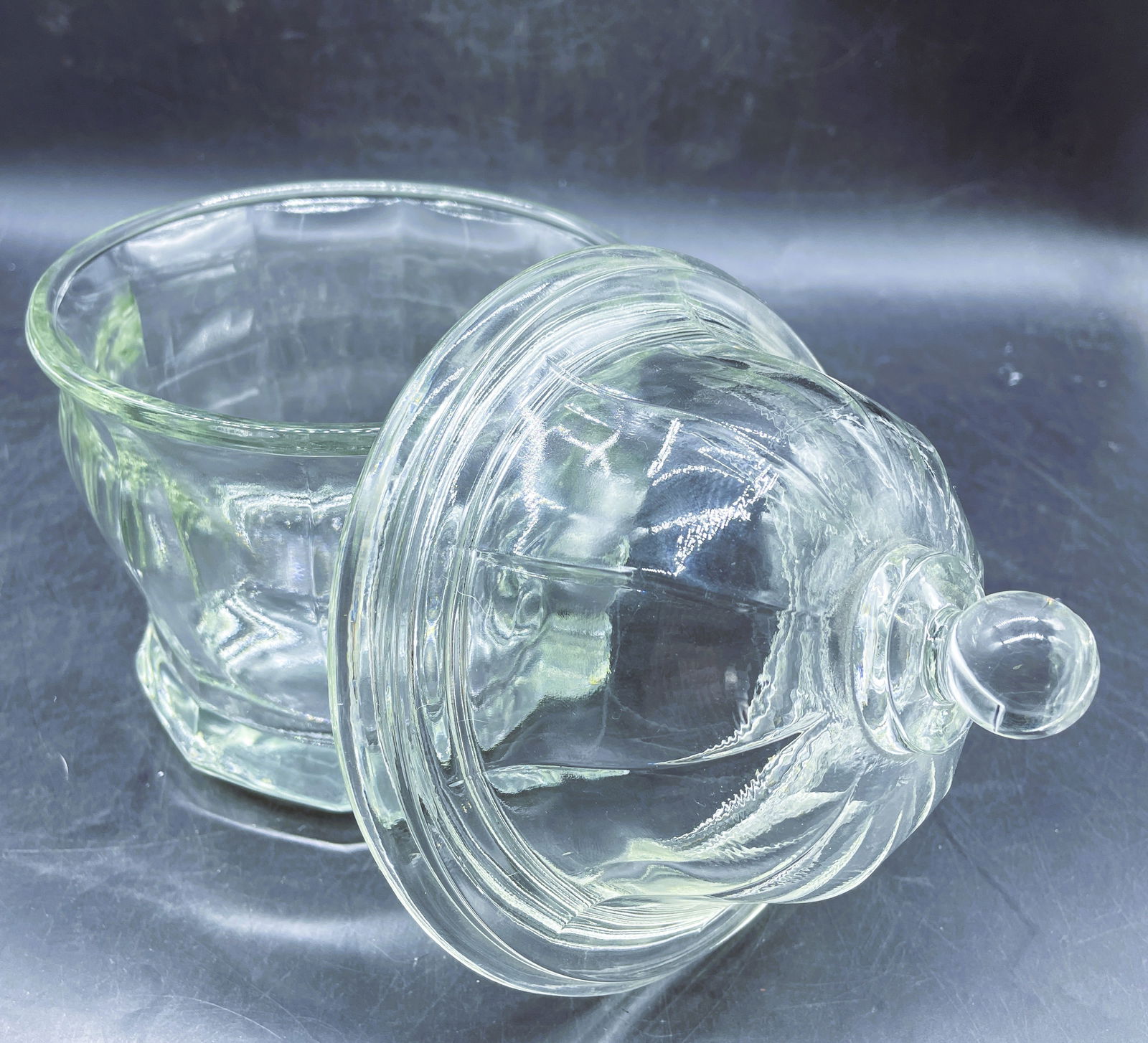 Vintage Indiana Glass Paneled Apothecary Jar With Domed Lid Heavy - 3