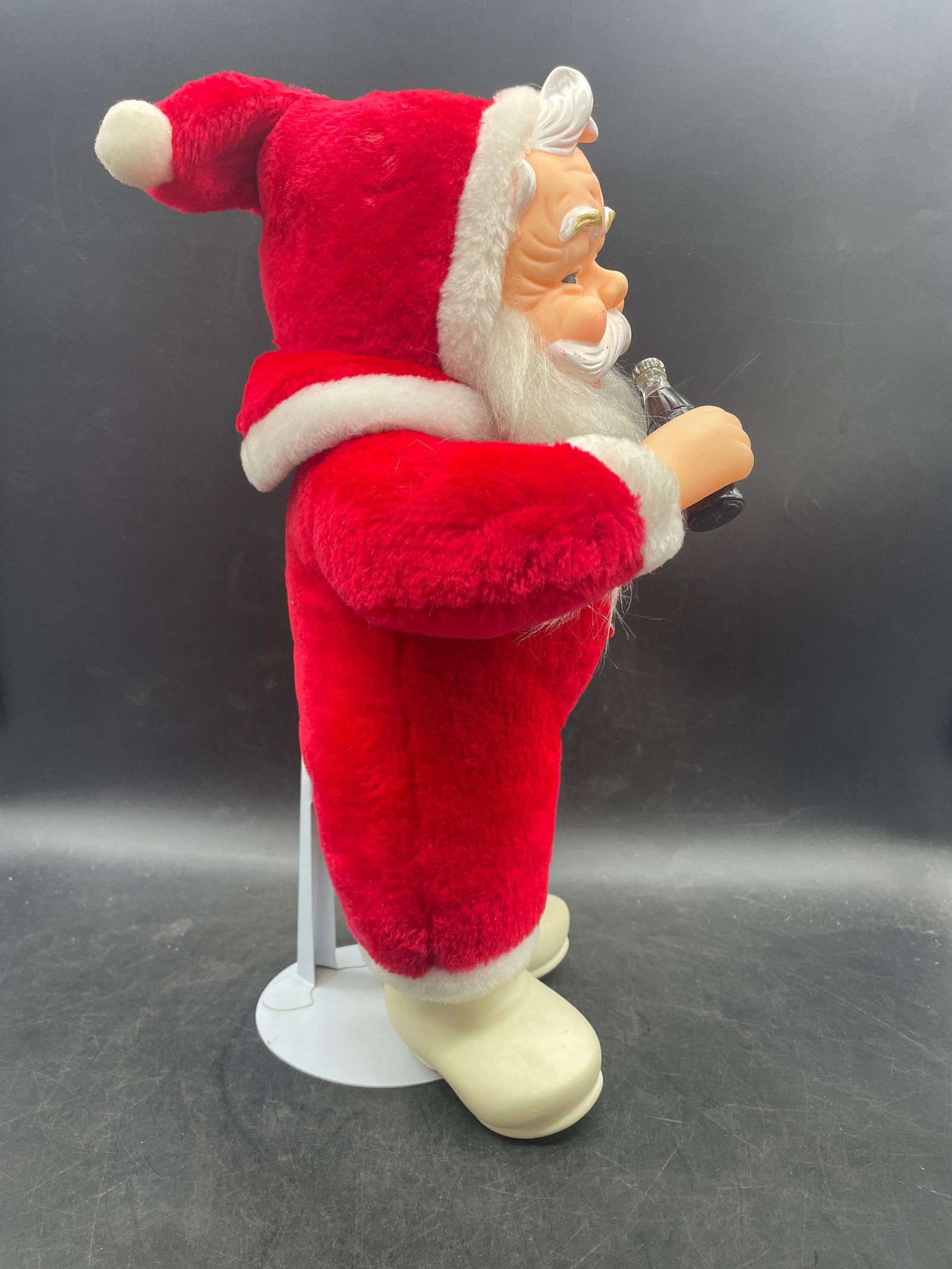 Vintage 1984 Dakin Coca-Cola Santa Rubber Face White Boots With Stand - 3