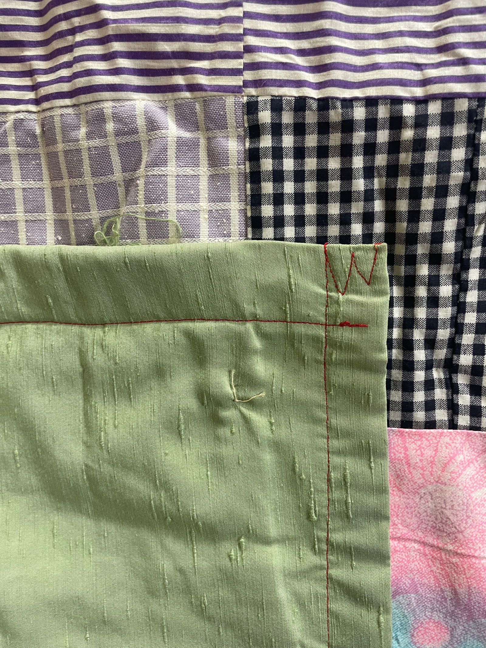 Vintage Patchwork Quilt Checkerboard Design, Sailing Ships Border 82" x 65" - 4