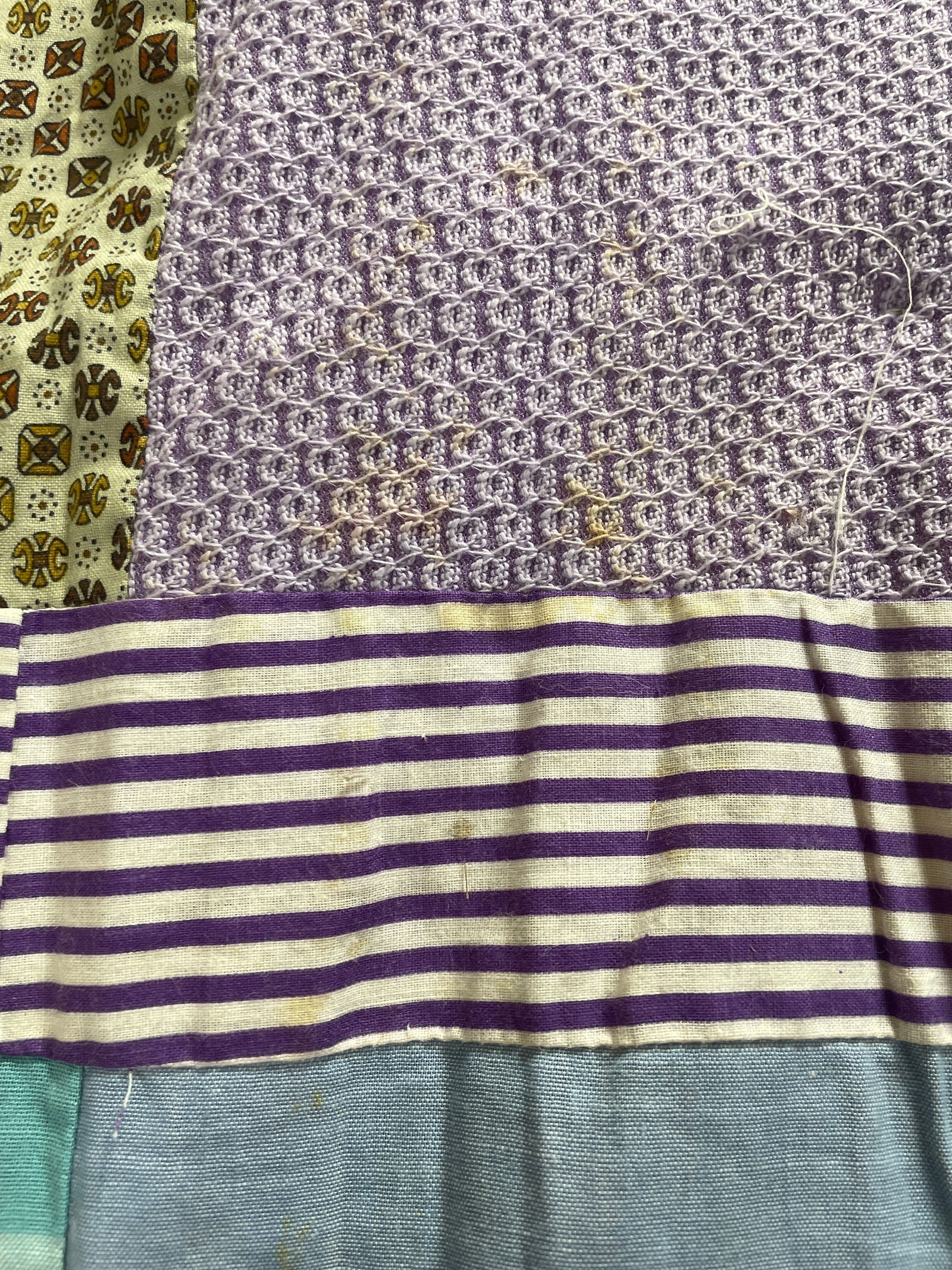 Vintage Patchwork Quilt Checkerboard Design, Sailing Ships Border 82" x 65" - 7