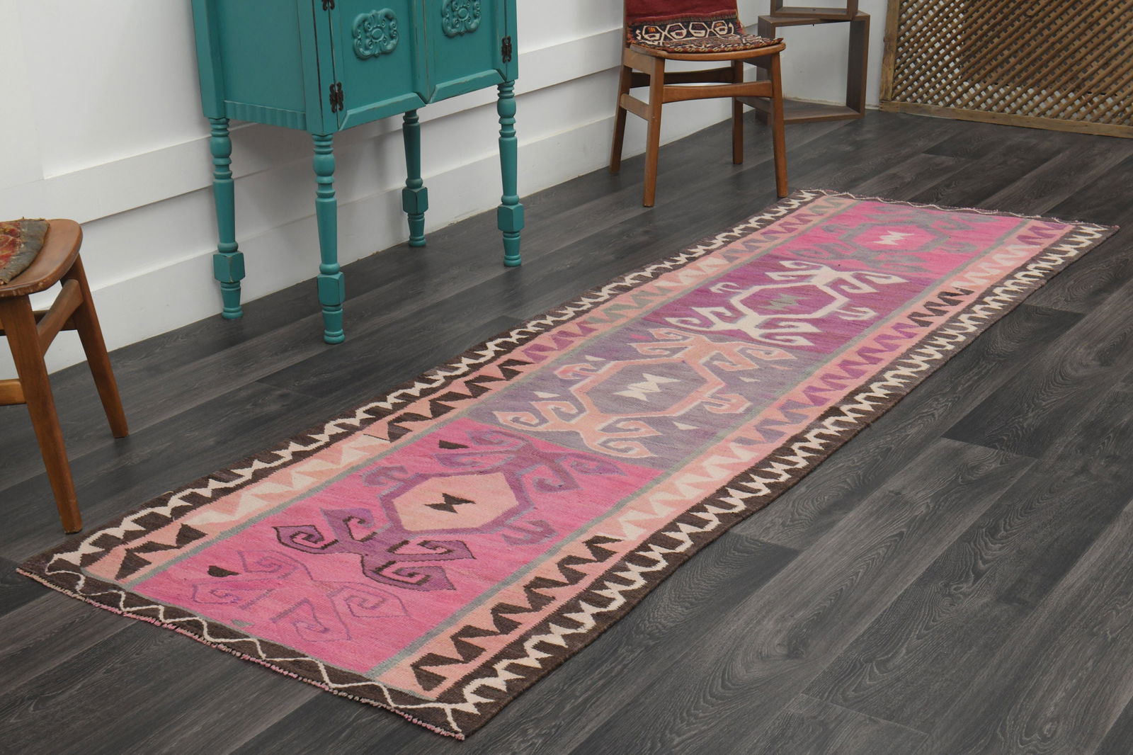 3.2x9.9 ft, TURKISH KILIM Runner - 12