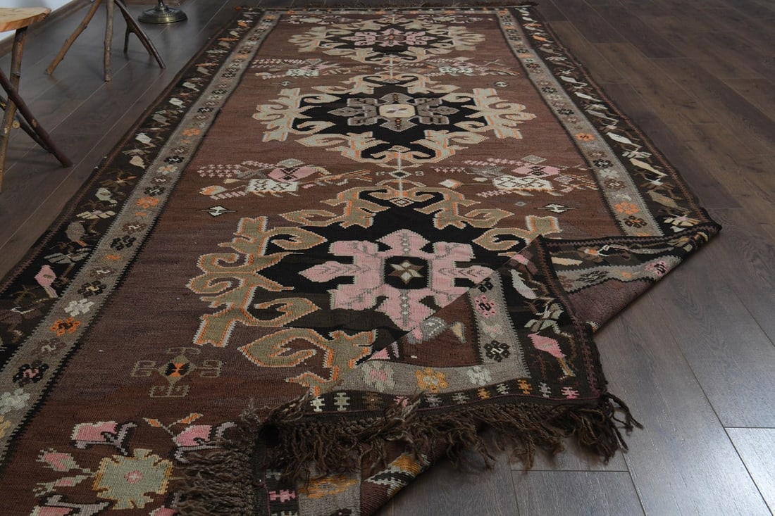 5.7x13.2 ft, BROWN KILIM RUNNER - 4