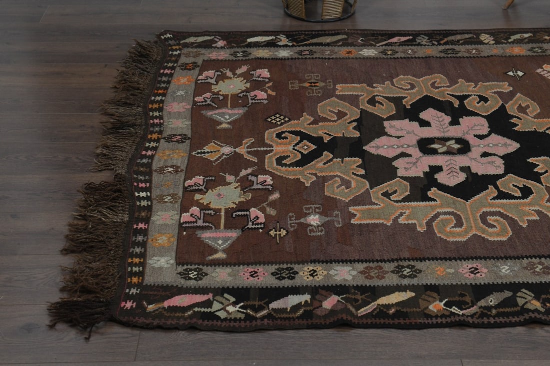 5.7x13.2 ft, BROWN KILIM RUNNER - 7