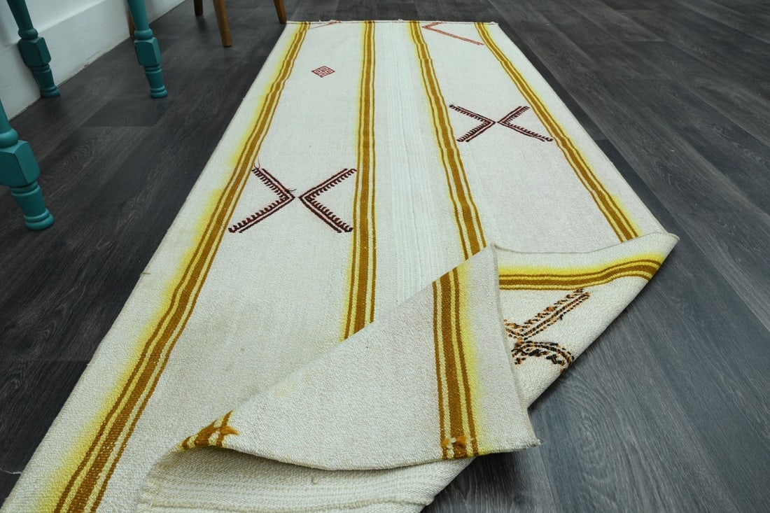 3.1x8.5 Ft VINTAGE TURKISH Rug: Title: 3.1x8.5 Ft VINTAGE TURKISH Rug Origin: Turkey Date/Period: 1960 - 1970 Materials: Wool and Cotton Size: Width: 3.1 feet; Length: 8.5 feet Description: This Turkish one-of-a-kind Vintage