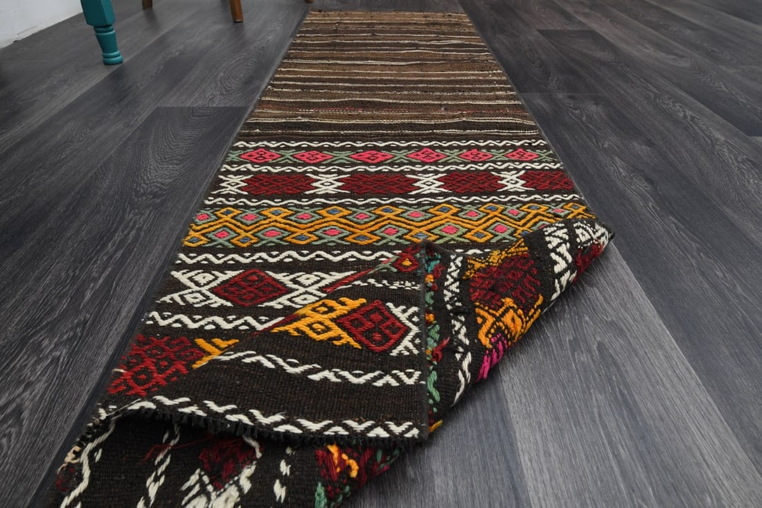 1.9x6.9 Ft, TURKISH Rug, Vintage: Title: 1.9x6.9 Ft, TURKISH Rug, Vintage Origin: Turkey Date/Period: 1960 - 1970 Materials: Wool and Cotton Size: Width: 1.9 feet; Length: 6.9 feet Description: This Turkish one-of-a-kind Vintage