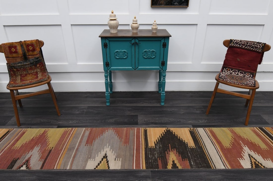 1.8x11.7 ft, TURKISH Rug Runner: Title: 1.8x11.7 ft, TURKISH Rug Runner Origin: Turkey Date/Period: 1960 - 1970 Materials: Wool and Cotton Size: Width: 1.8 feet; Length: 11.7 feet Description: This Turkish one-of-a-kind Vintage