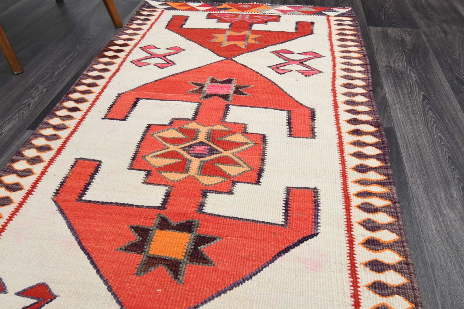 3.1x10 ft, White & Red KILIM Runner - 12